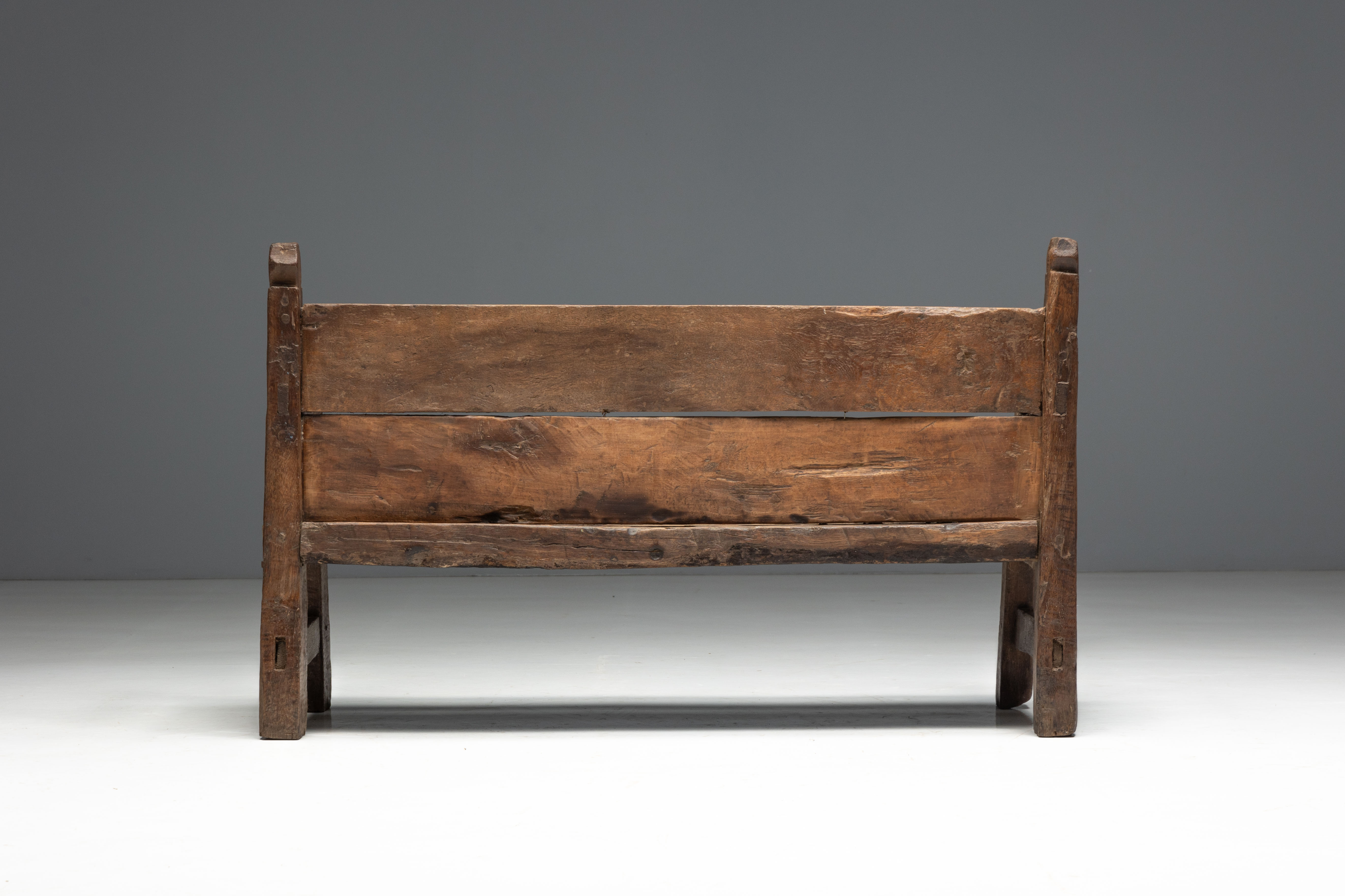 Rustic Vernacular Wooden Bench, France - 19th Century