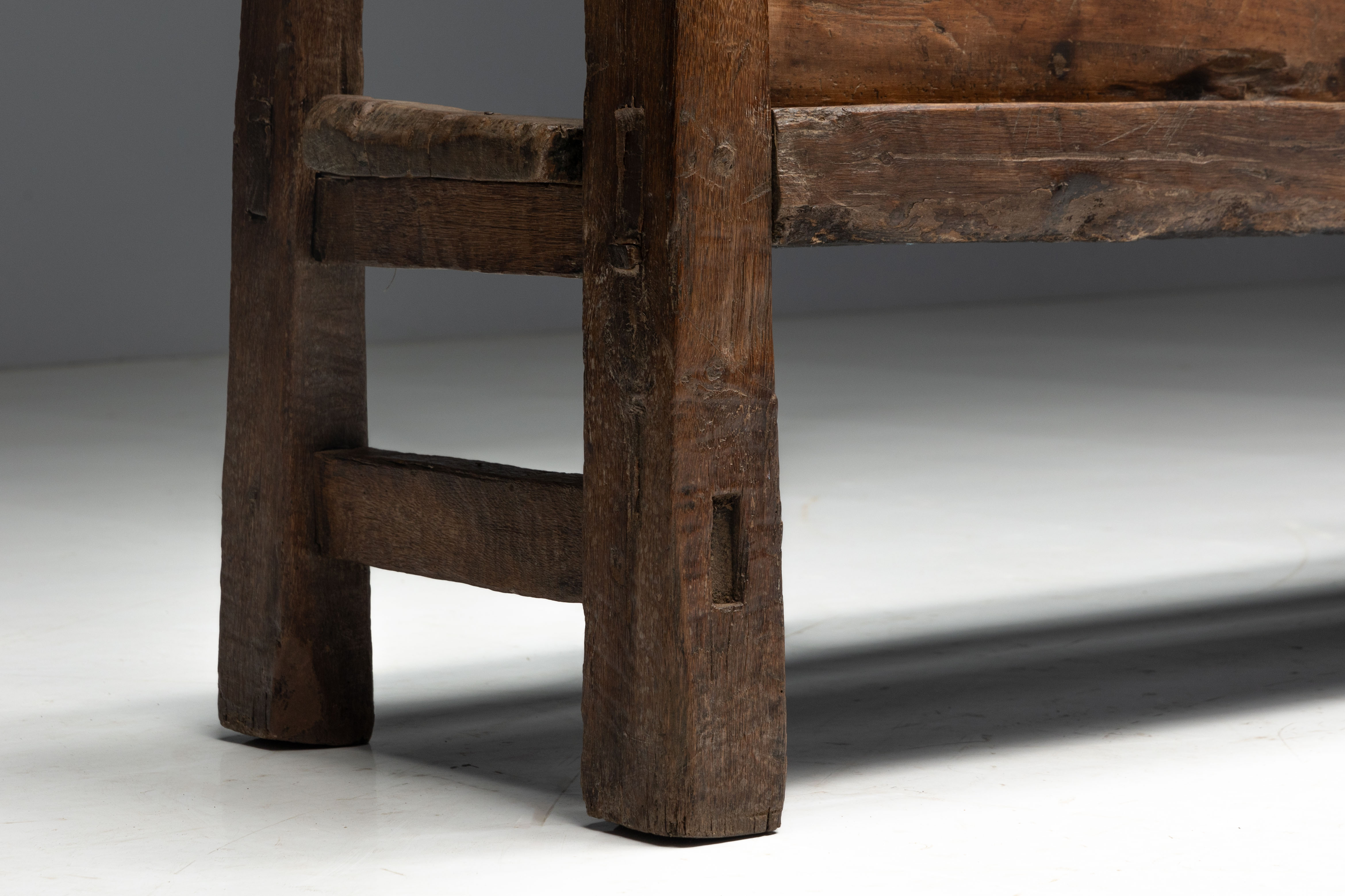 Rustic Vernacular Wooden Bench, France - 19th Century