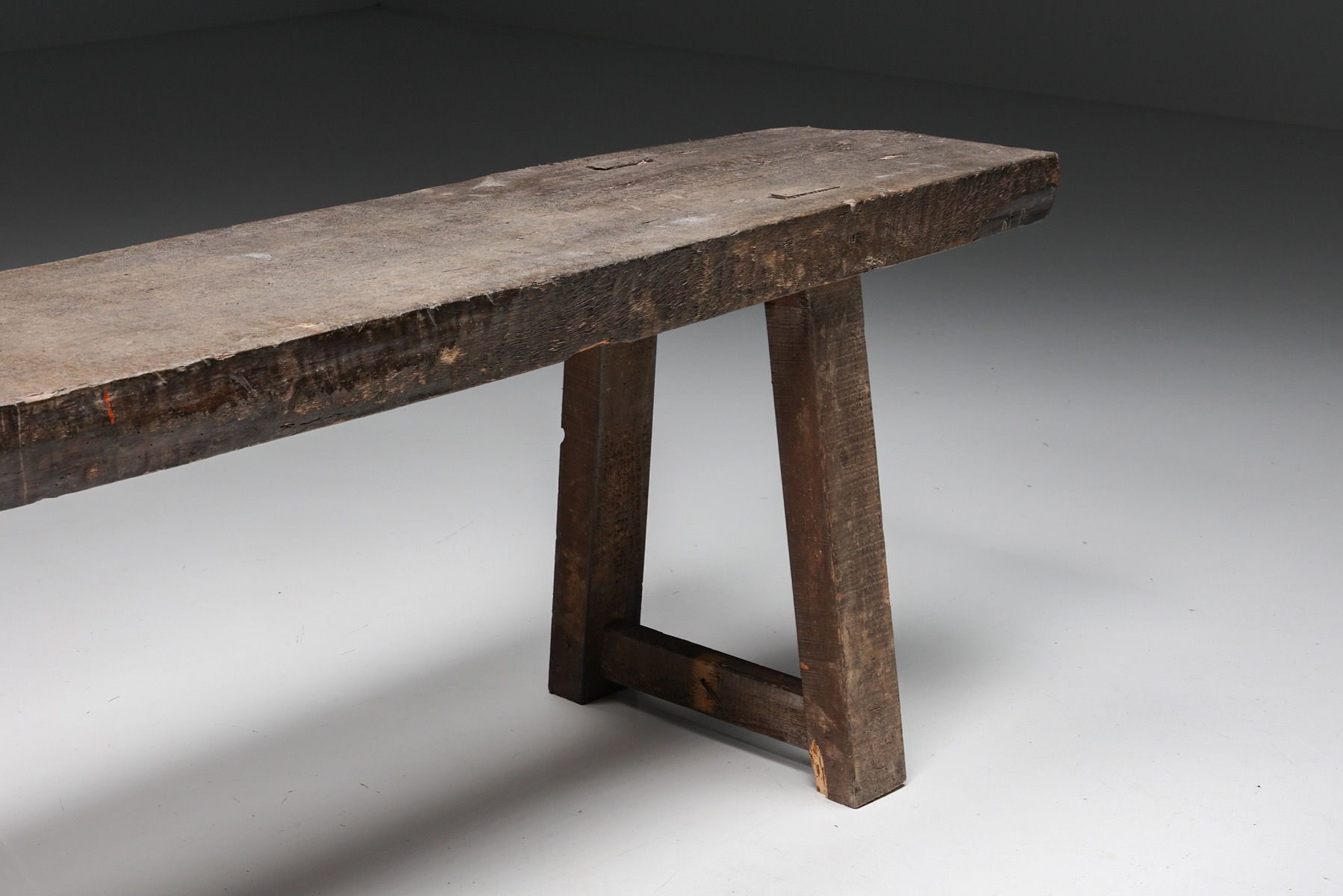 Rustic Wabi Sabi Dark Wood Bench - 1950's