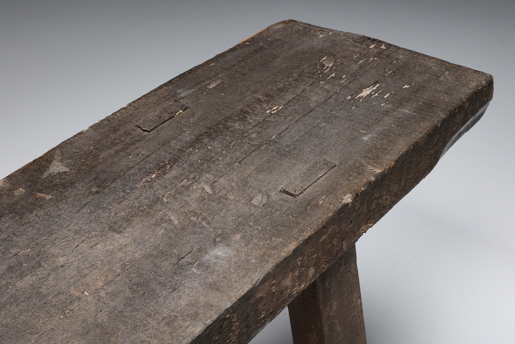 Rustic Wabi Sabi Dark Wood Bench - 1950's
