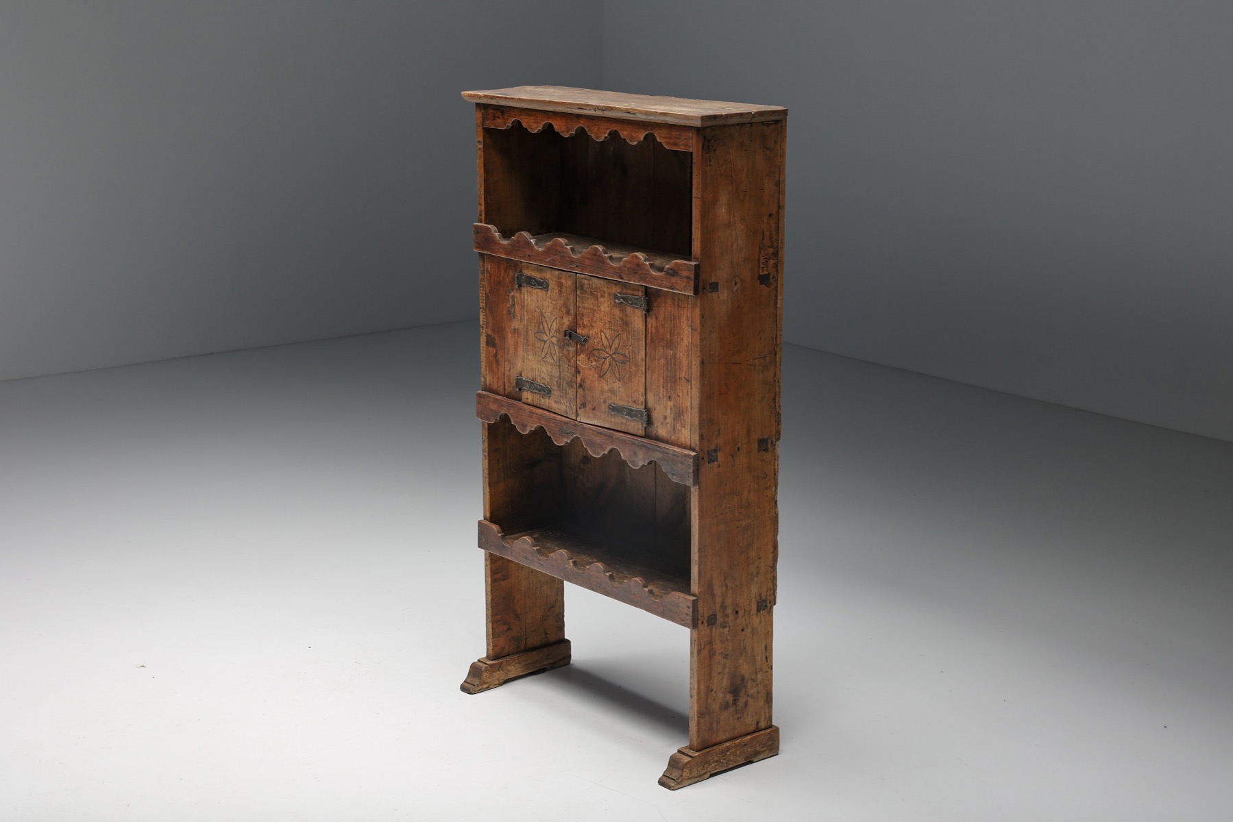 Art Populaire Dressoir with Flower Pattern - 19th Century