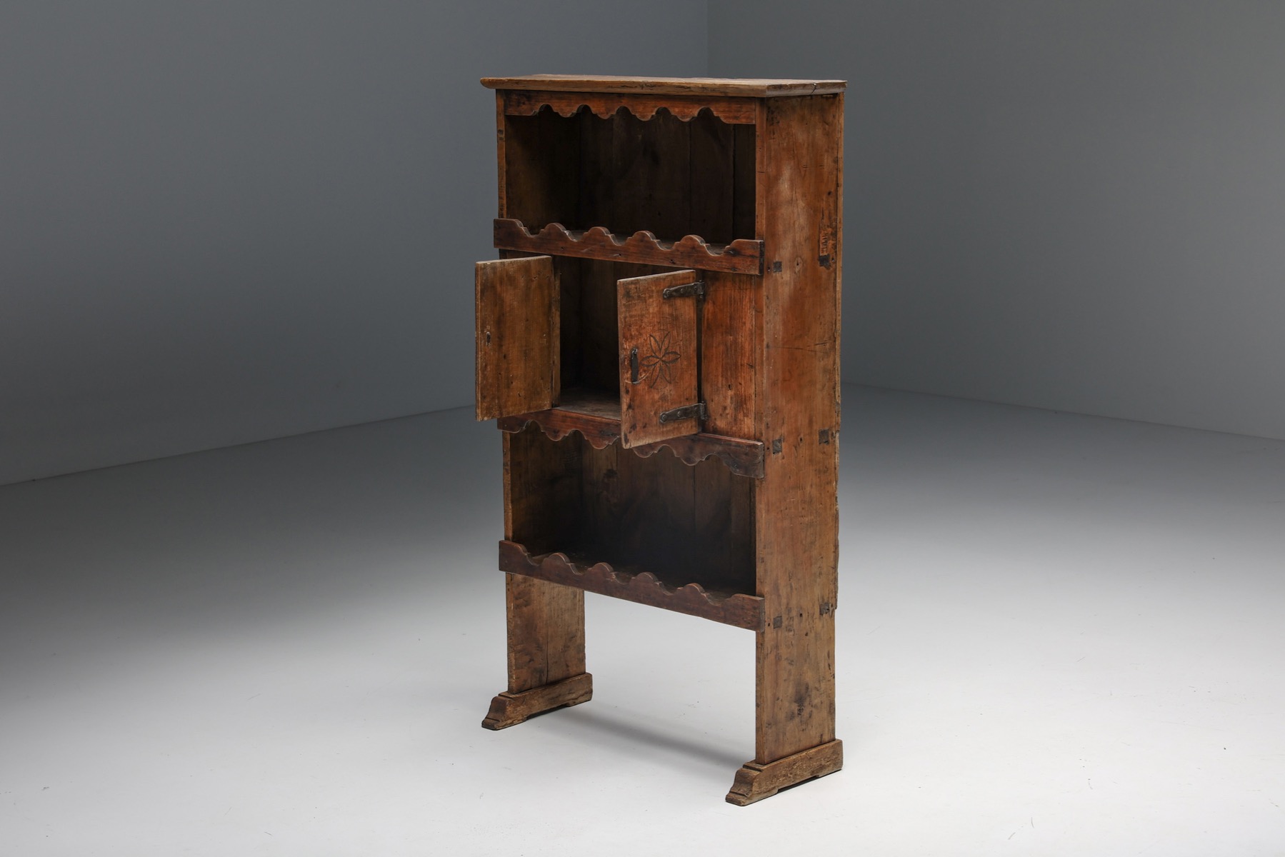 Art Populaire Dressoir with Flower Pattern - 19th Century