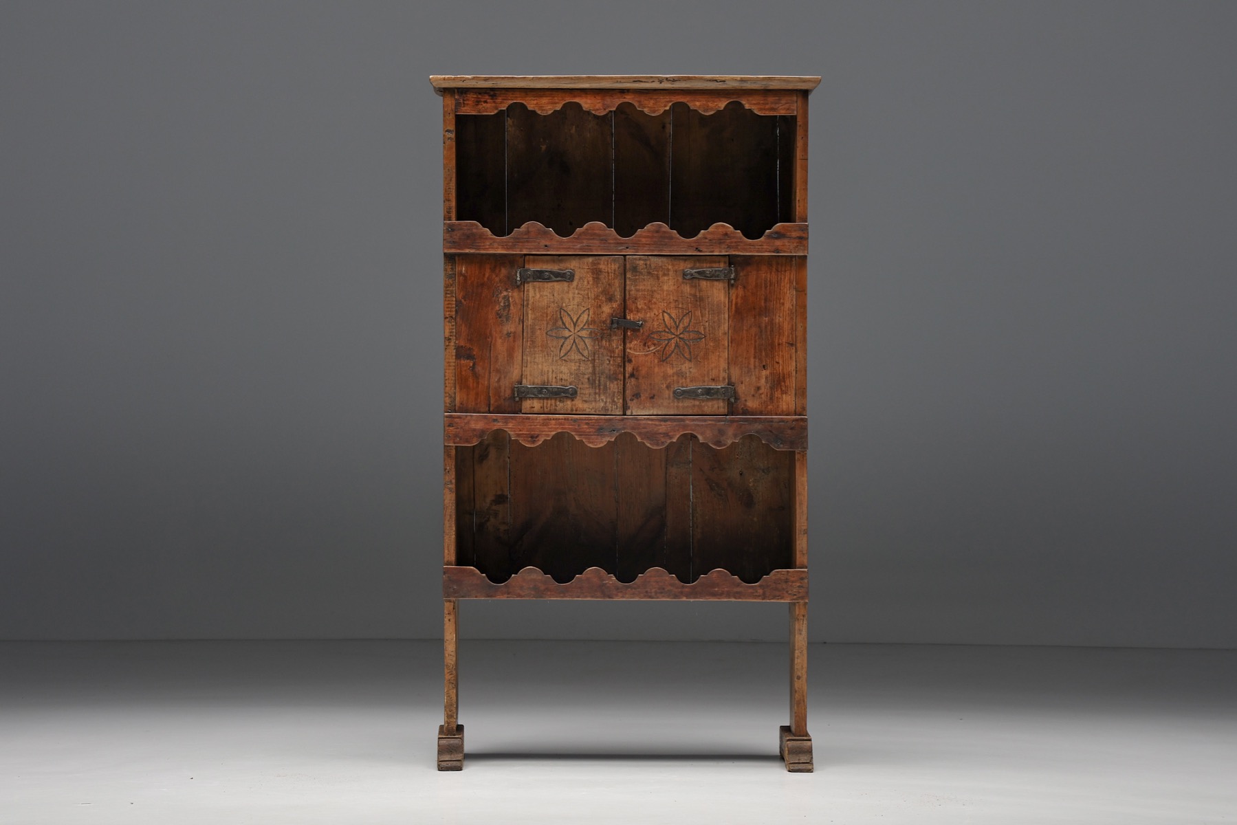 Art Populaire Dressoir with Flower Pattern - 19th Century