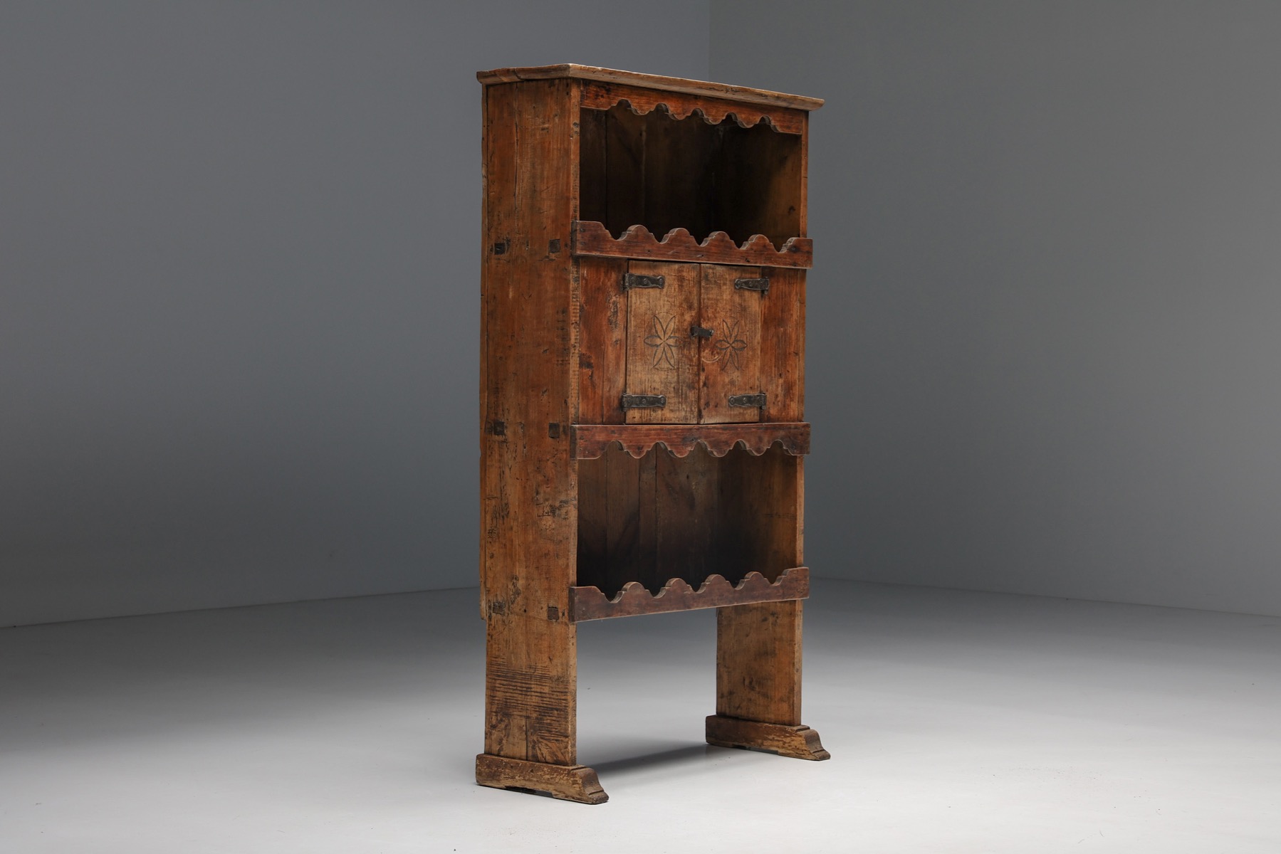 Art Populaire Dressoir with Flower Pattern - 19th Century