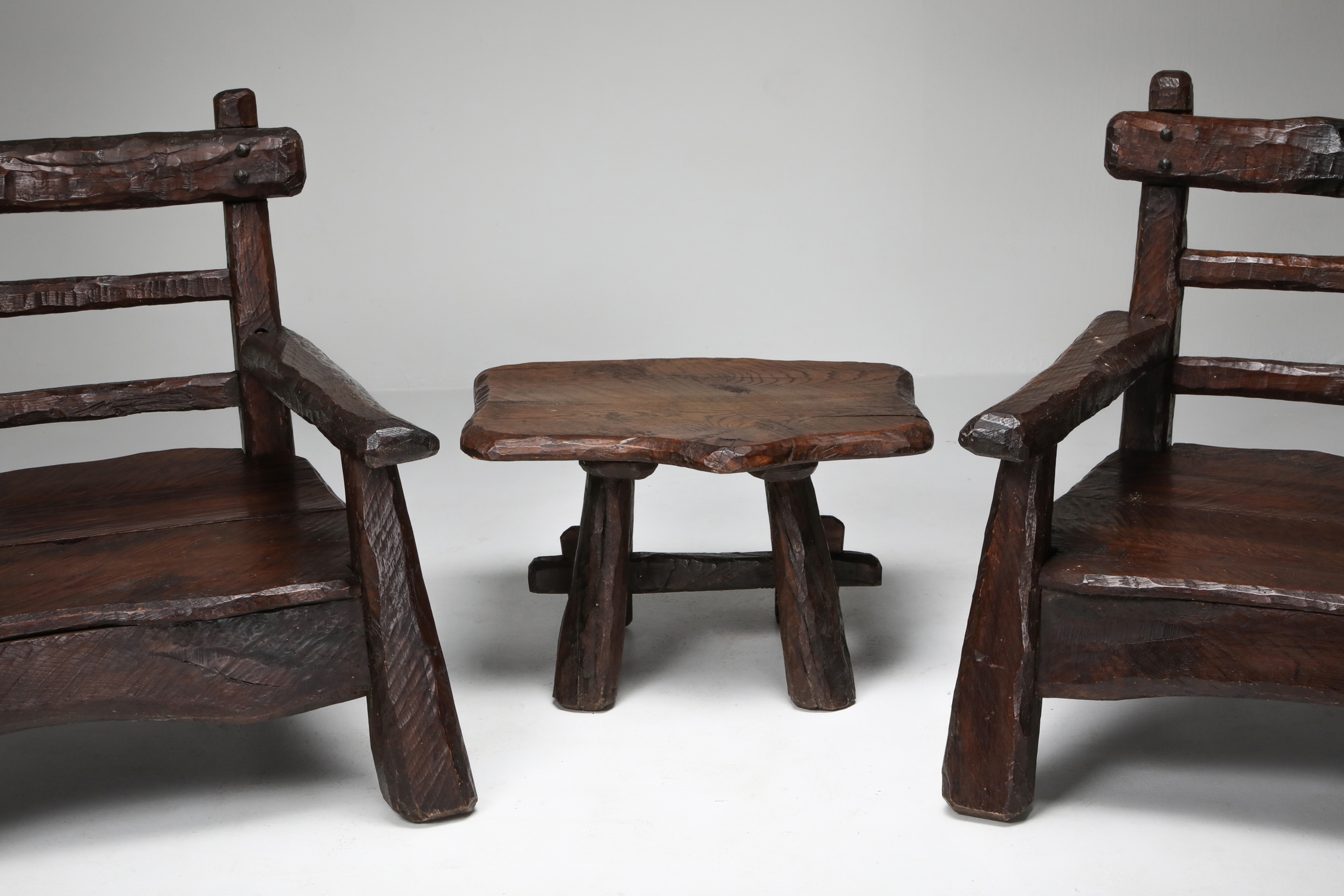Wabi Sabi Rustic Lounge Chairs In Pine - 1950s