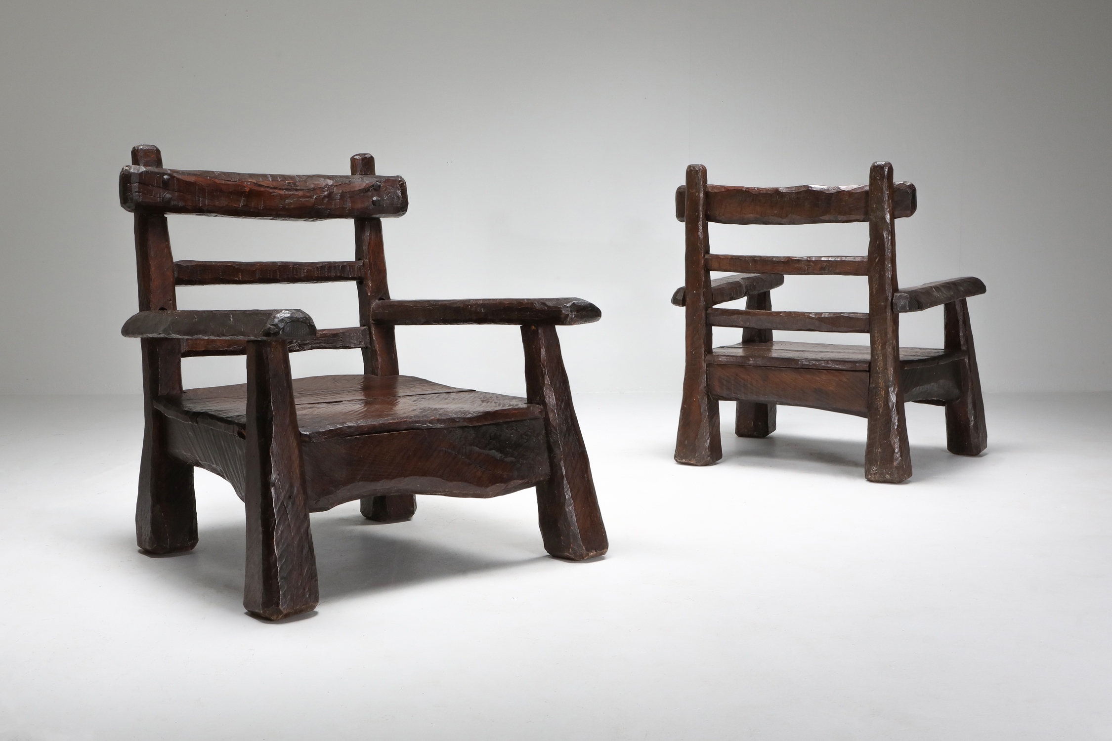 Wabi Sabi Rustic Lounge Chairs In Pine - 1950s