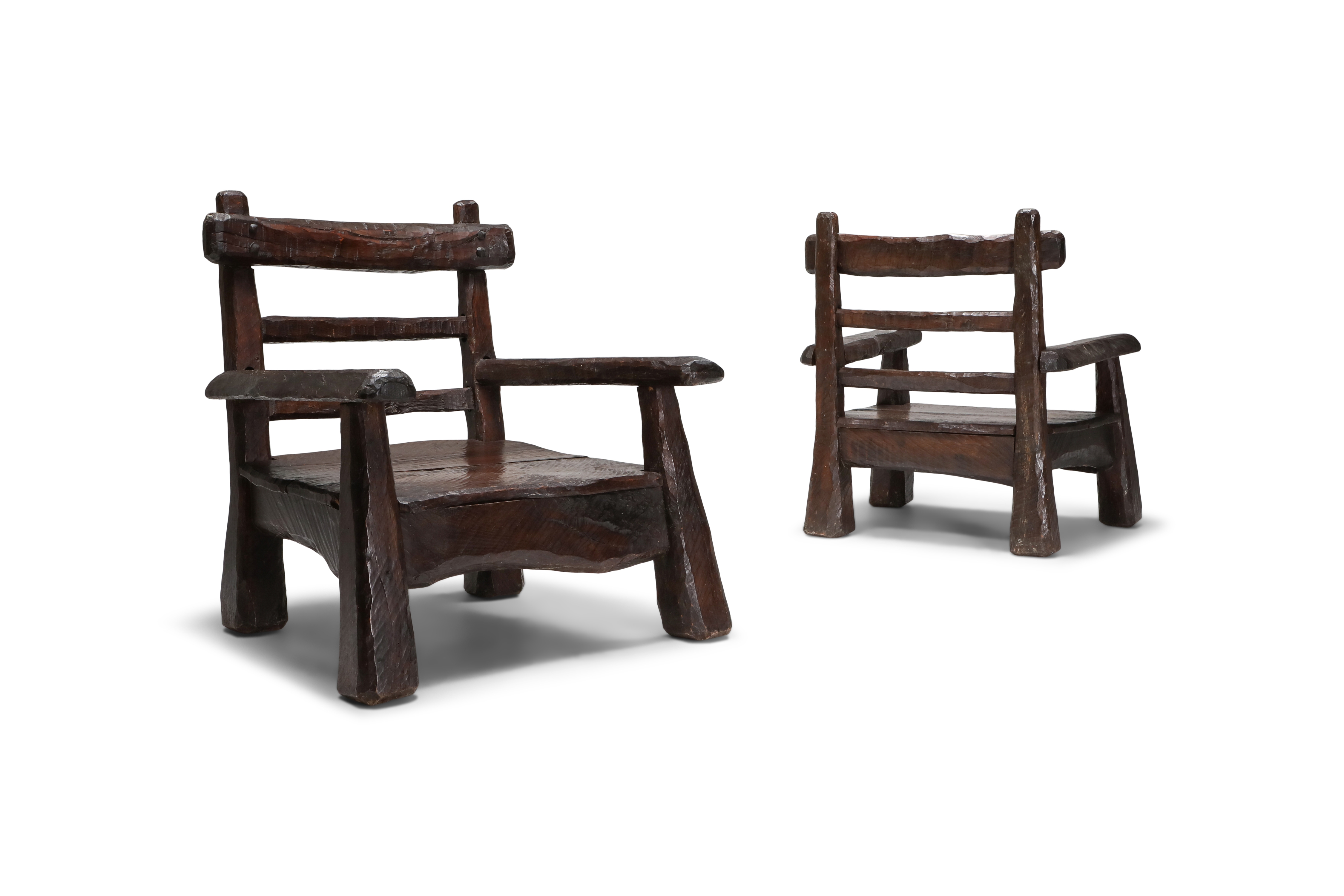 Wabi Sabi Rustic Lounge Chairs In Pine - 1950s