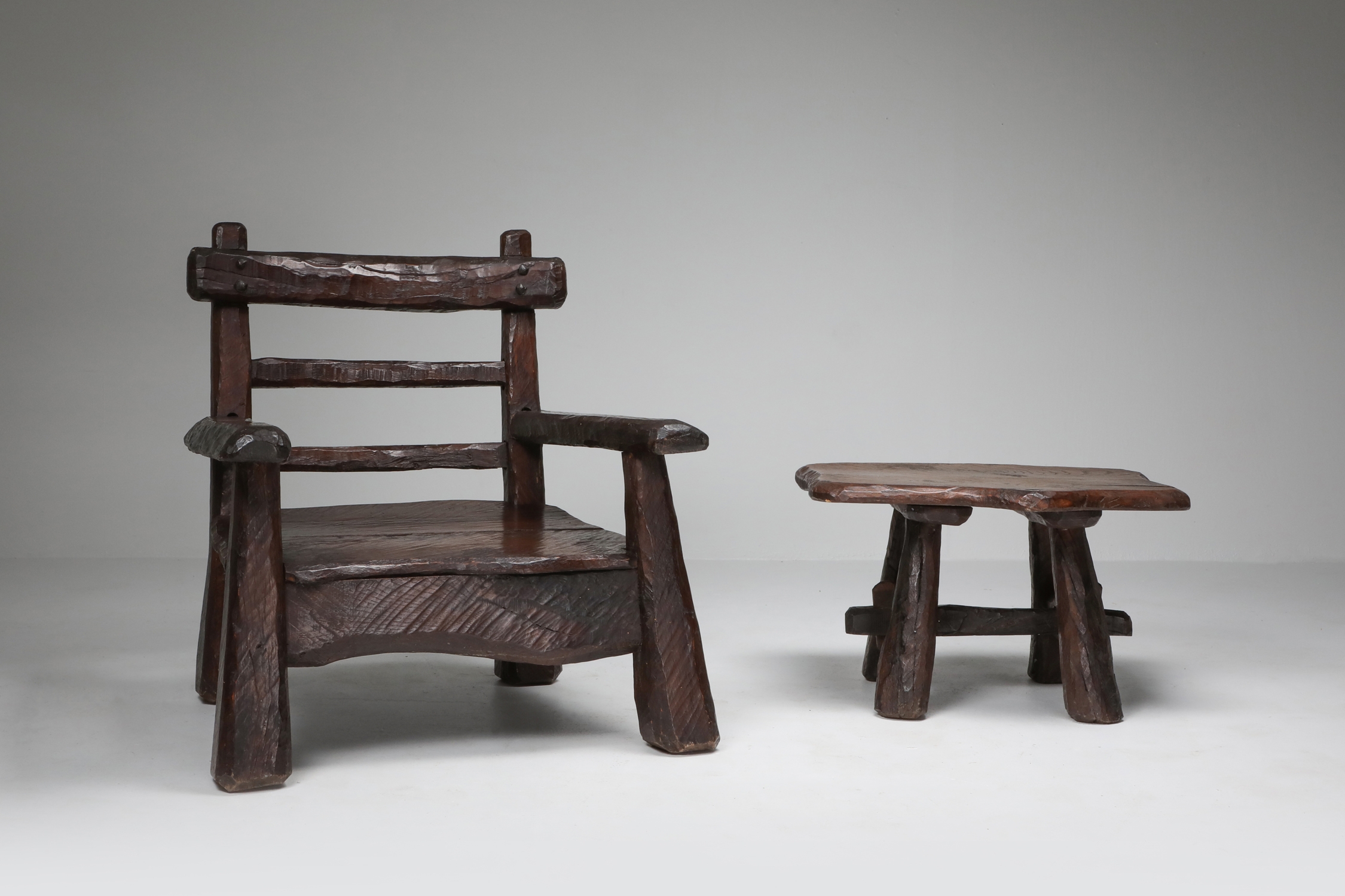 Wabi Sabi Rustic Lounge Chairs In Pine - 1950s