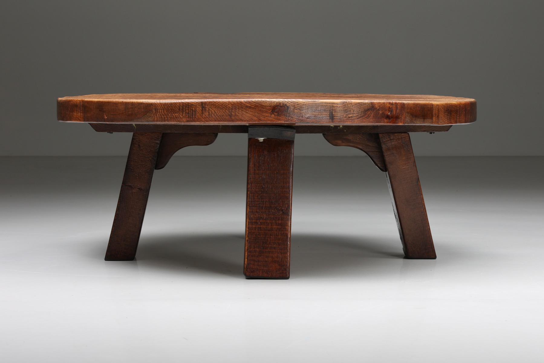 Rustic Wabi-Sabi Round Coffee Table - 1950s