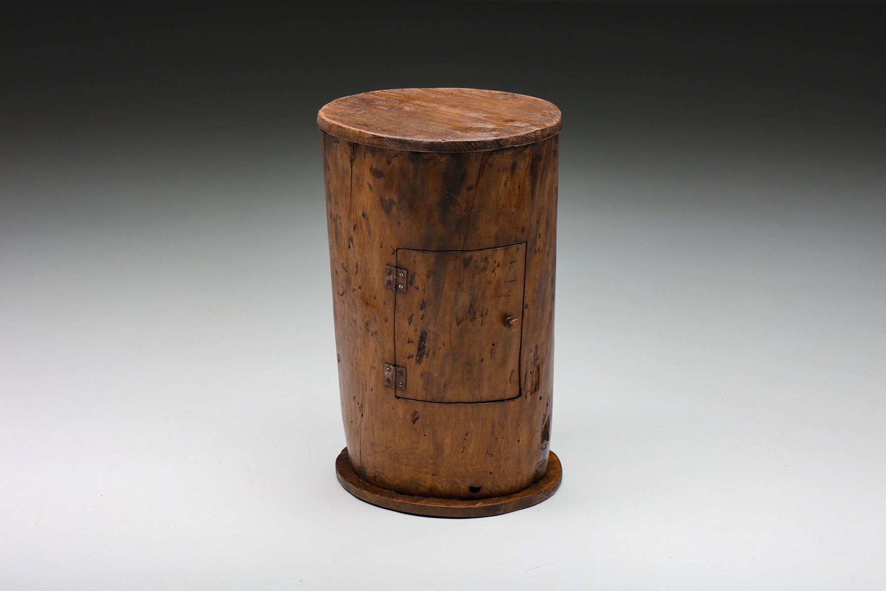 Rustic Side Table with Door, Monoxylite, Haut Savoie, Auvergnat, 19th Century