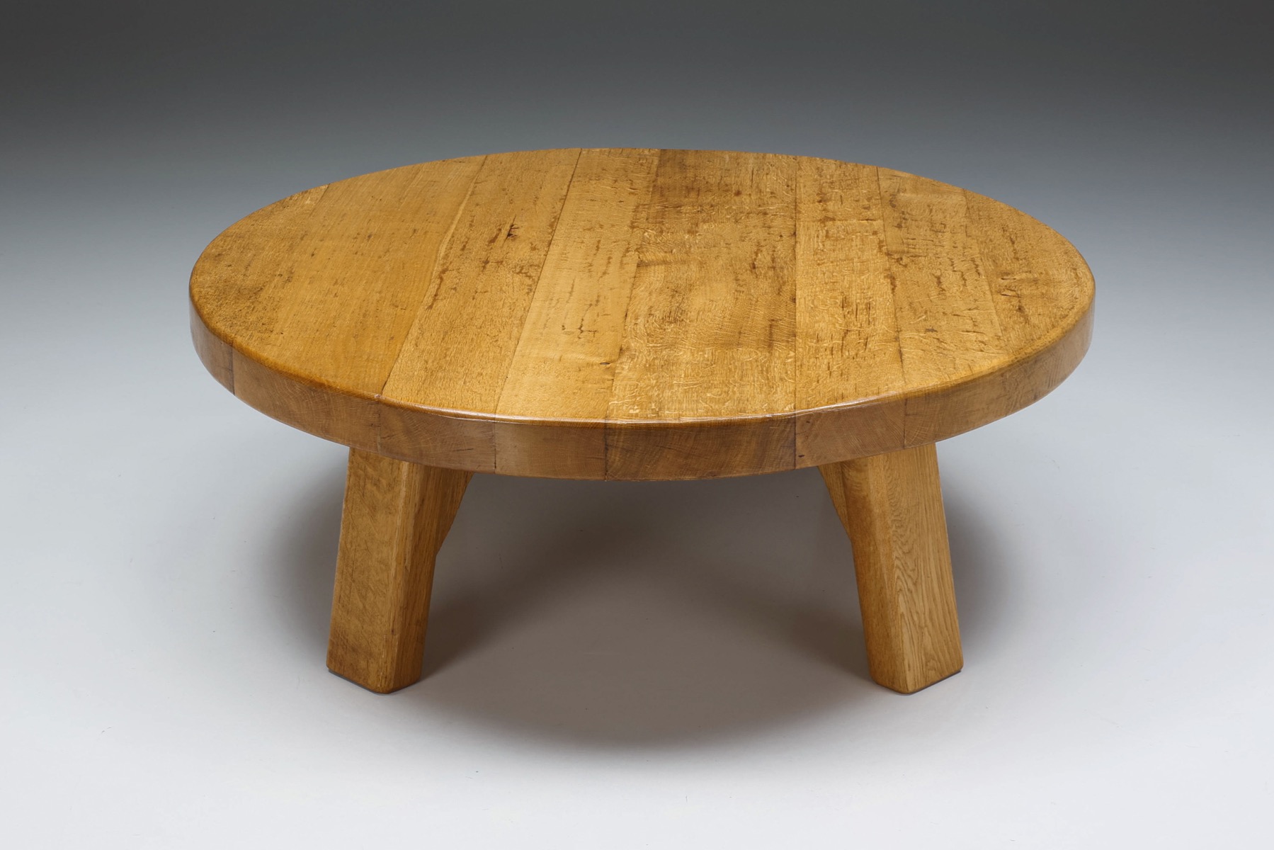 Rustic Wooden Round Coffee Table - 1950's