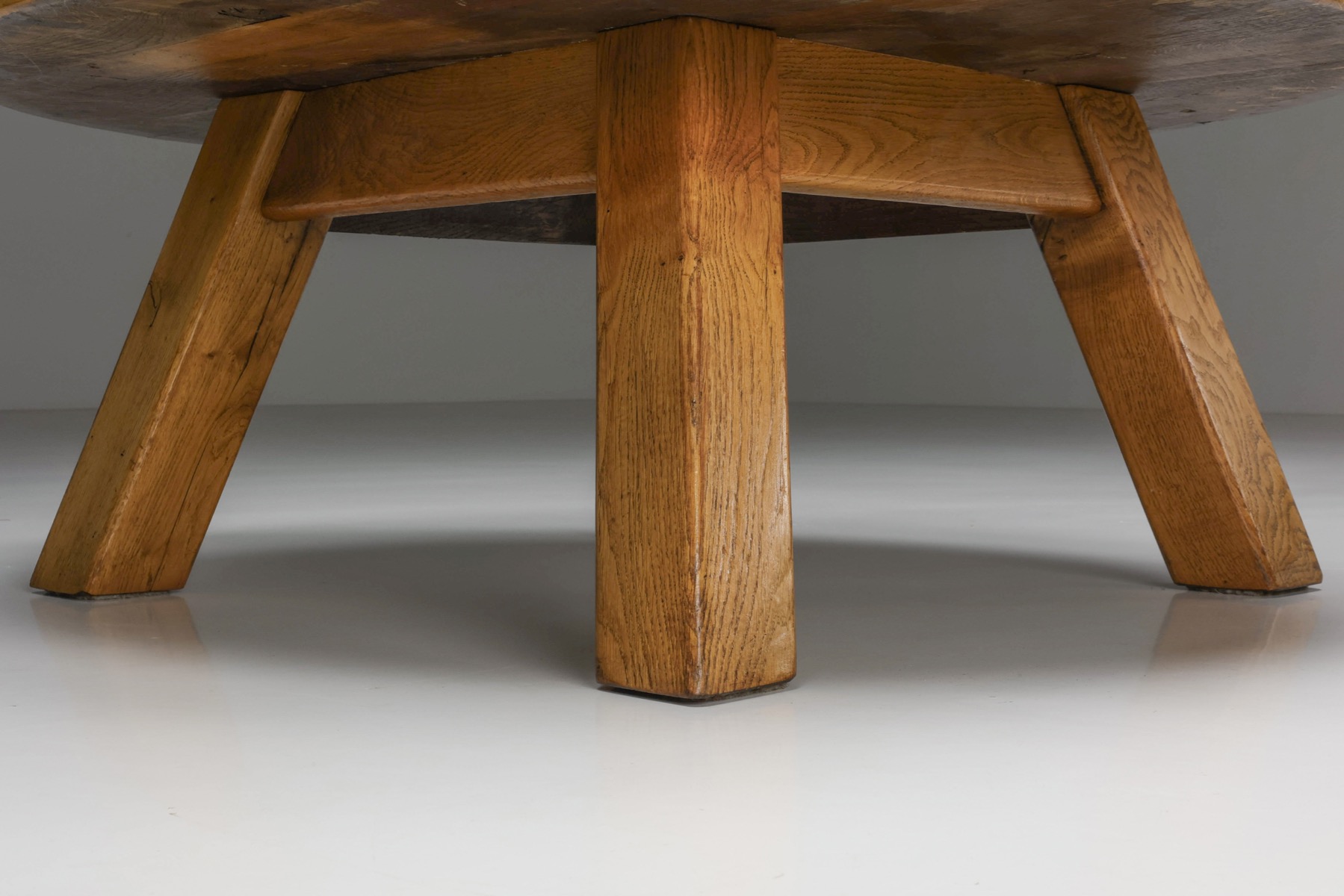 Rustic Wooden Round Coffee Table - 1950's