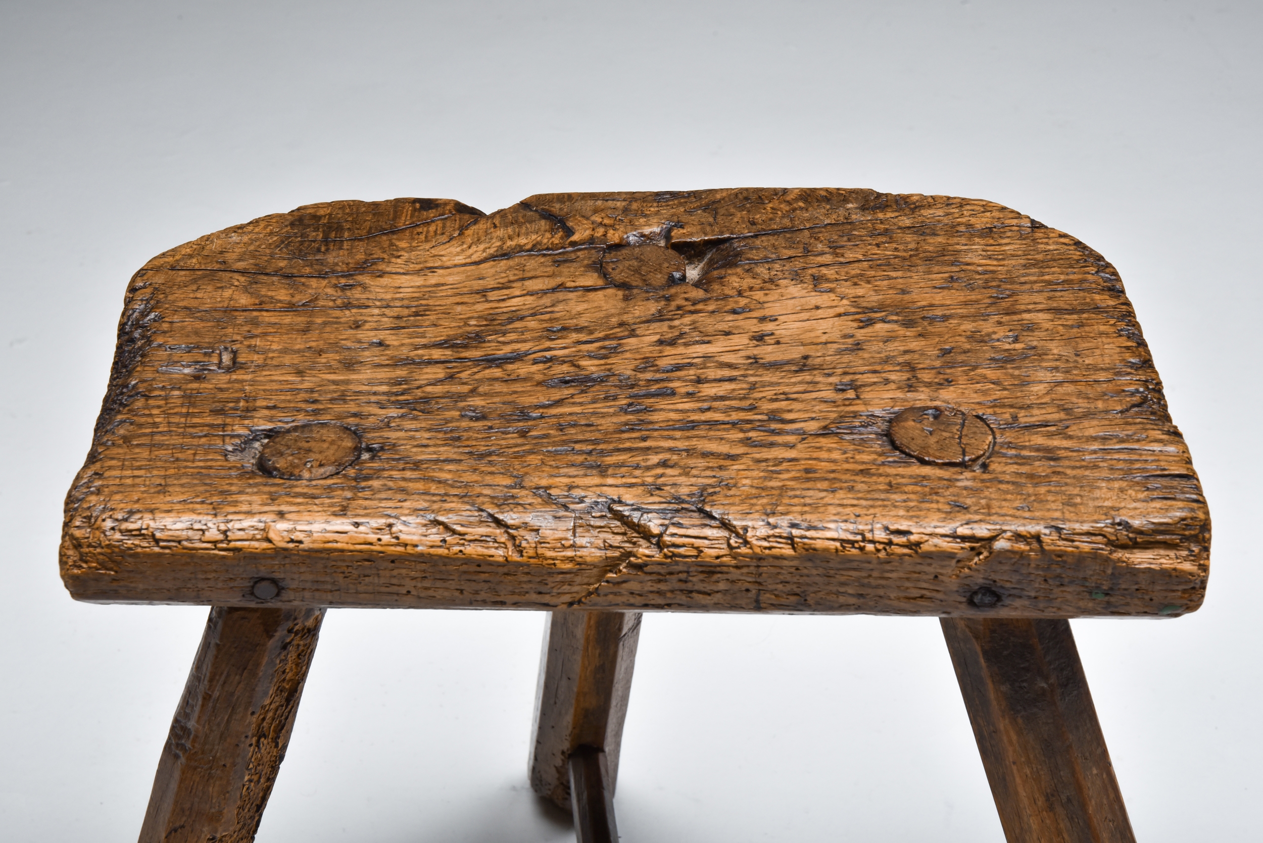 Set of rustic wabi sabi wooden milk stools - 1850's