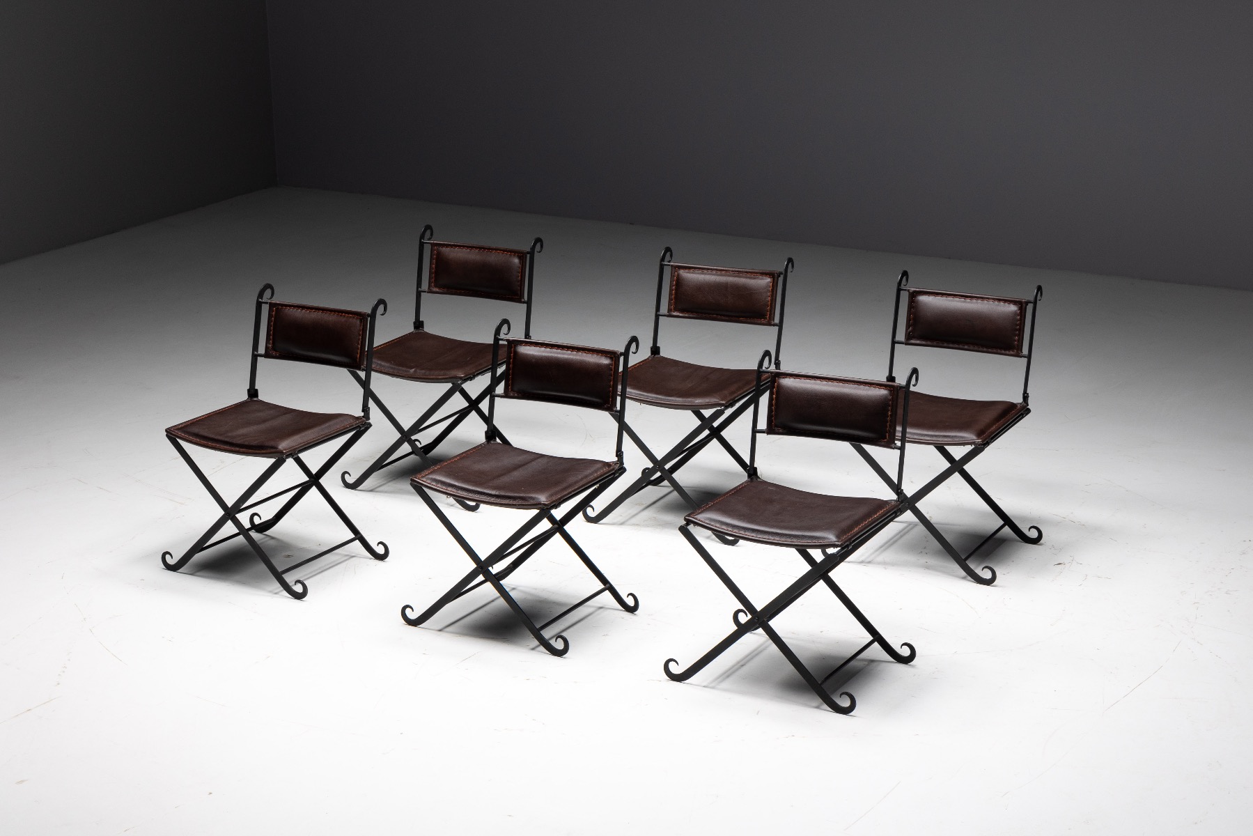 Rustic Iron and leather Dining Chairs - 1940s