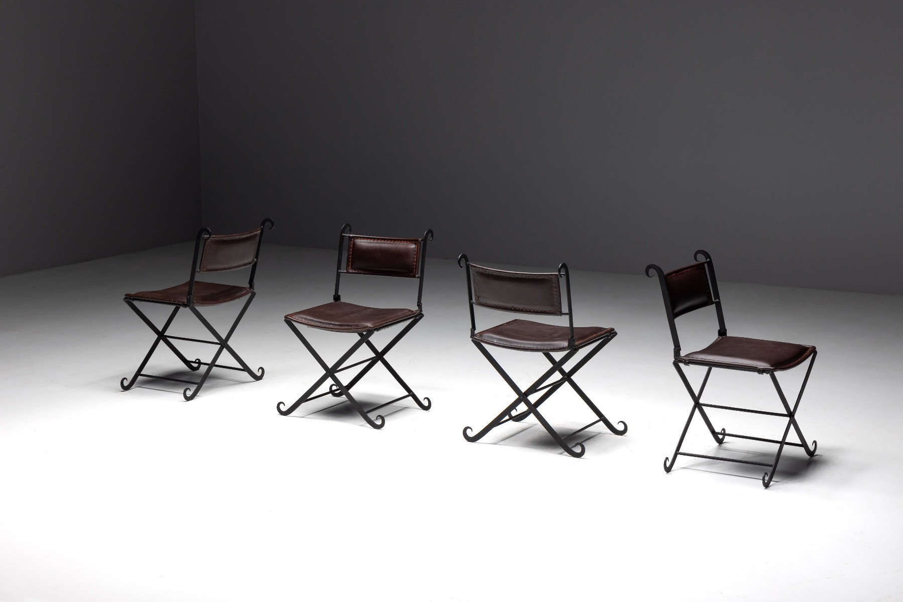 Rustic Iron and leather Dining Chairs - 1940s