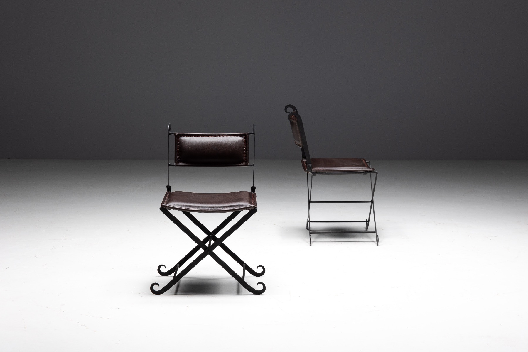 Rustic Iron and leather Dining Chairs - 1940s
