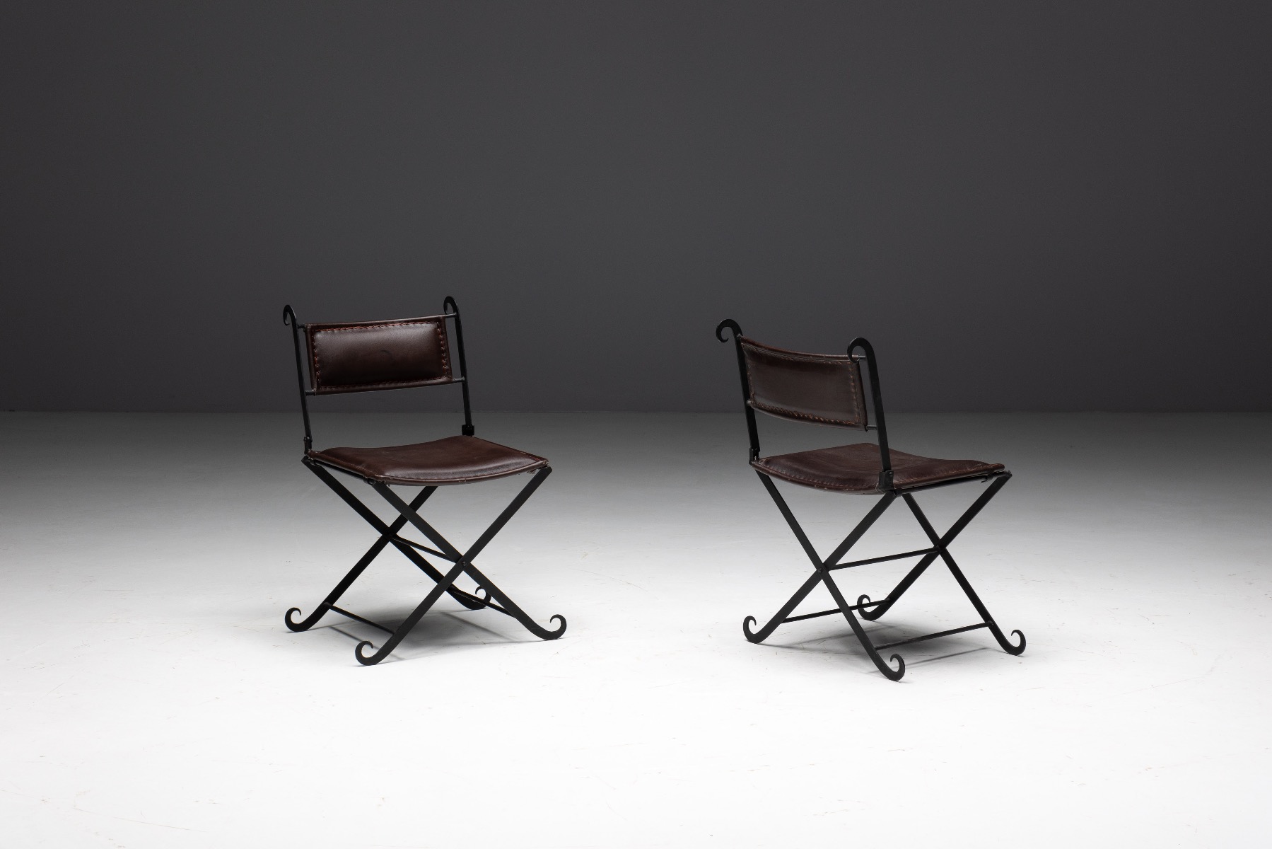 Rustic Iron and leather Dining Chairs - 1940s