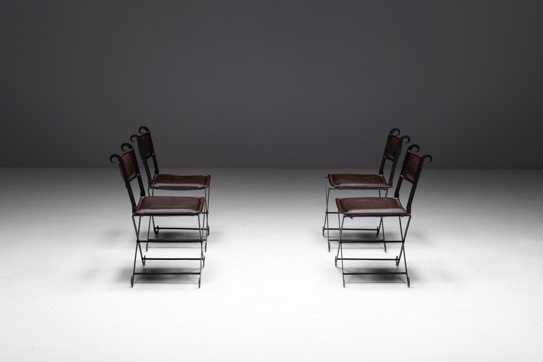 Rustic Iron and leather Dining Chairs - 1940s