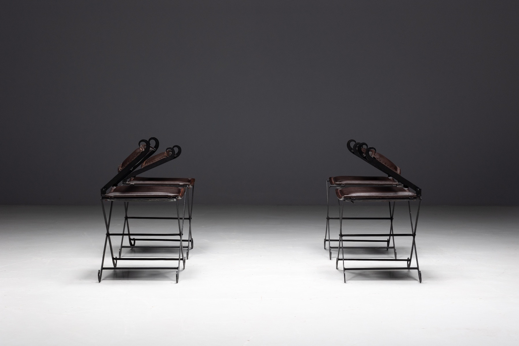Rustic Iron and leather Dining Chairs - 1940s