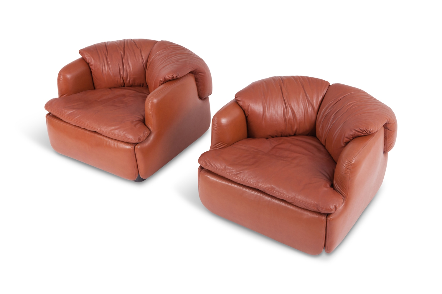 Leather Club Chairs For Saporiti, Alberto Rosselli - 1970s