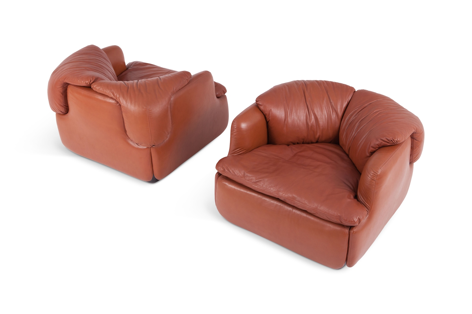 Leather Club Chairs For Saporiti, Alberto Rosselli - 1970s
