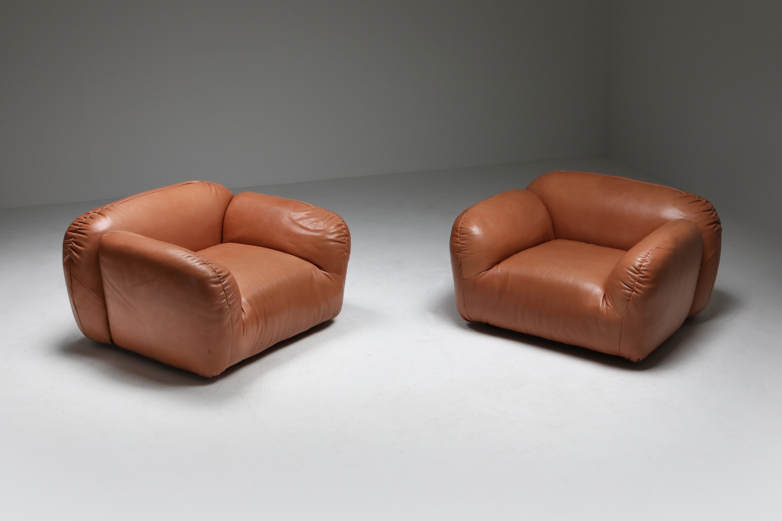Postmodern Italian Natural Leather Lounge Chairs - 1980's