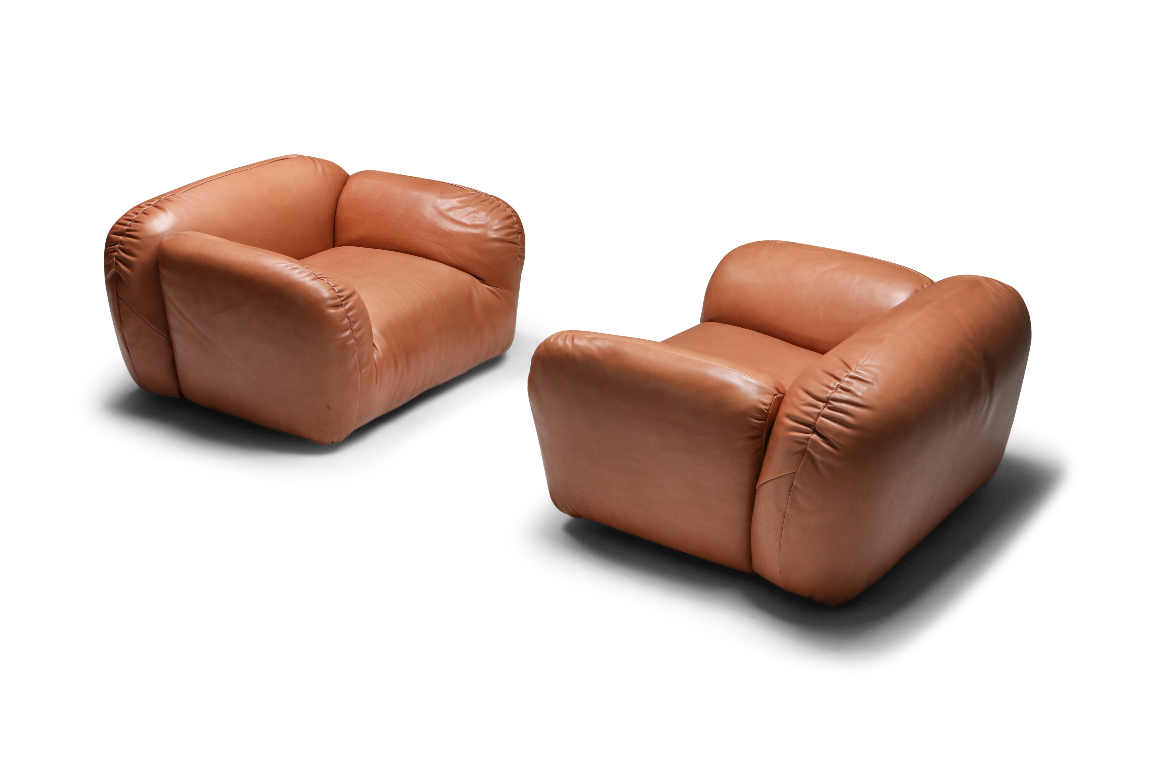 Postmodern Italian Natural Leather Lounge Chairs - 1980's