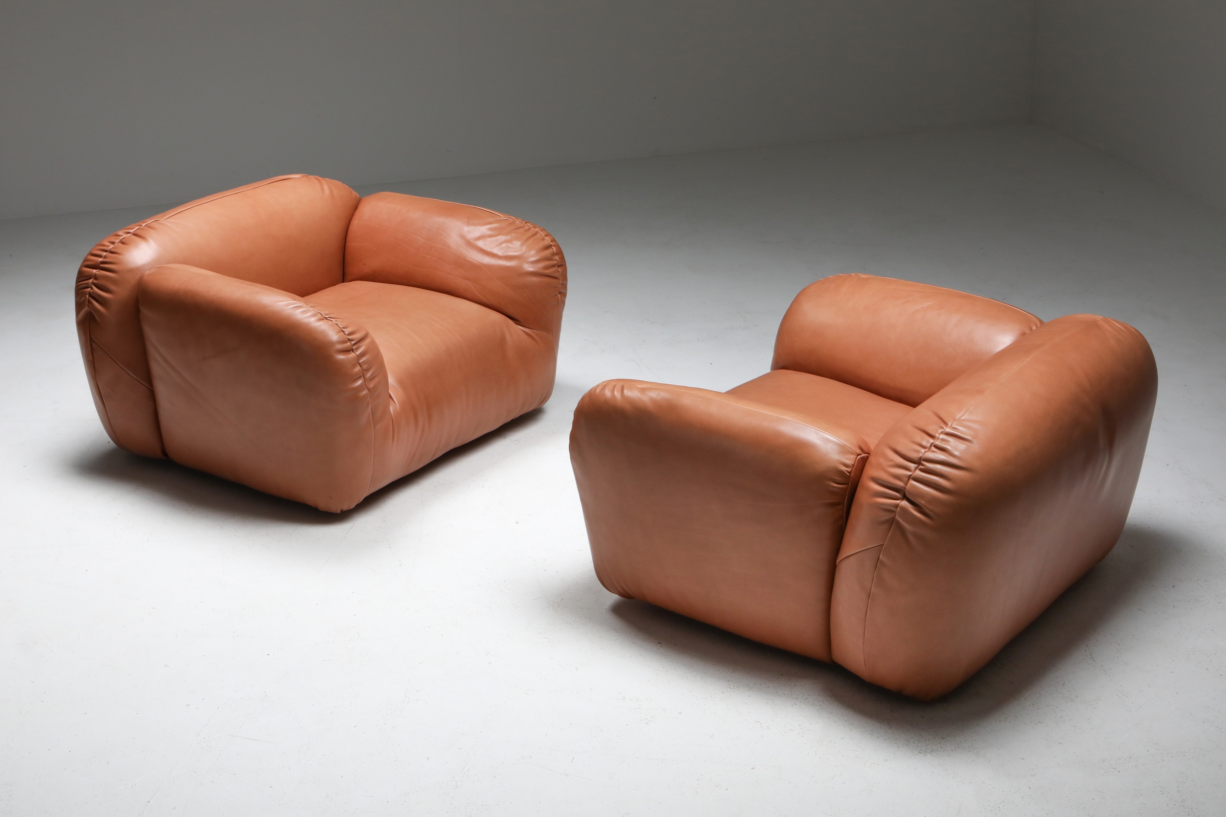 Postmodern Italian Natural Leather Lounge Chairs - 1980's
