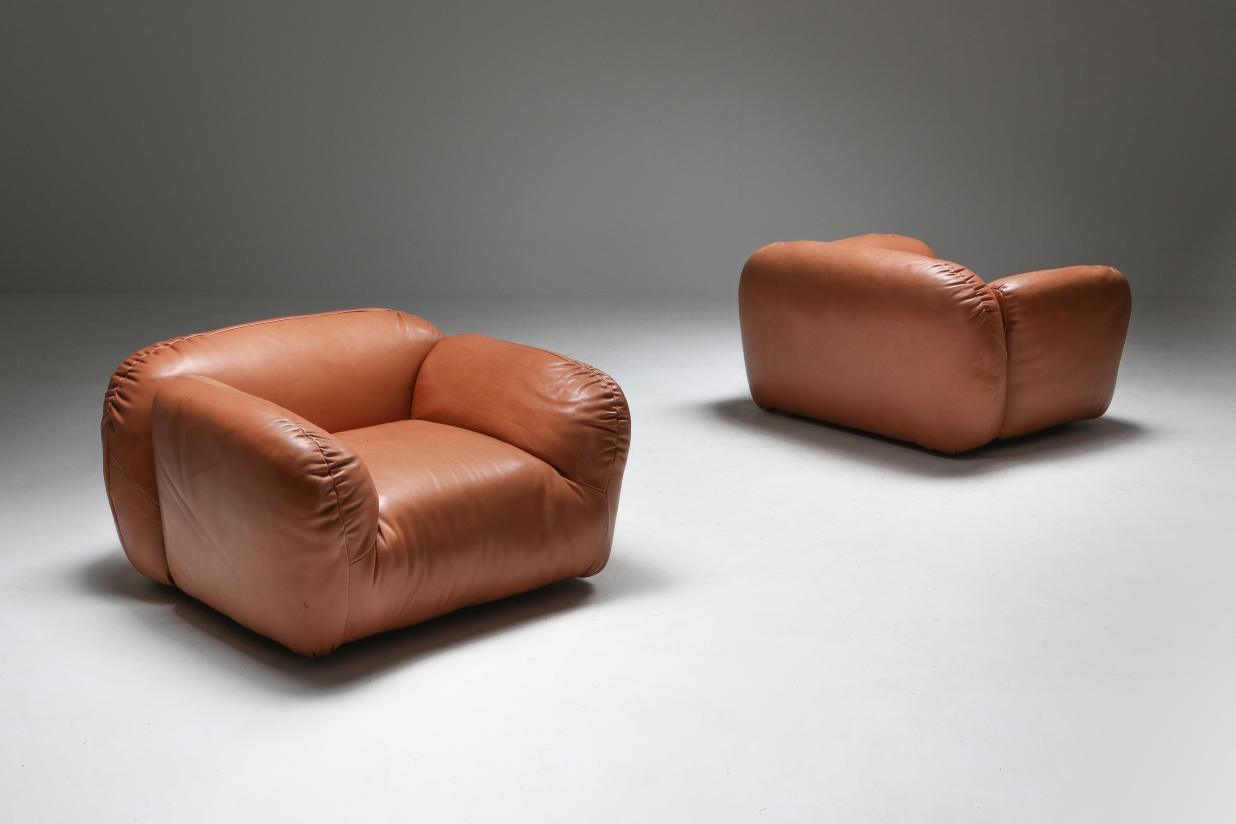 Postmodern Italian Natural Leather Lounge Chairs - 1980's