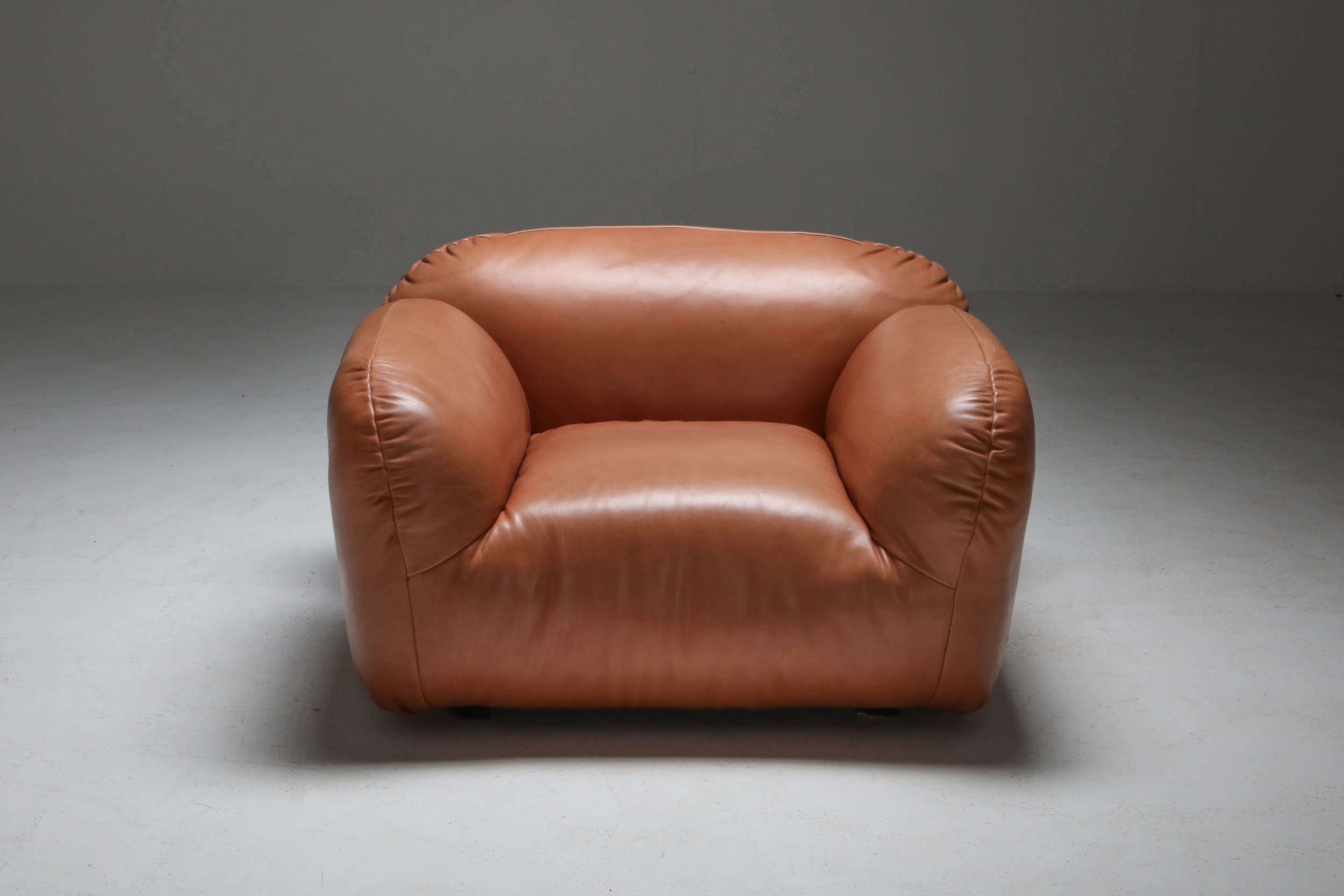 Postmodern Italian Natural Leather Lounge Chairs - 1980's