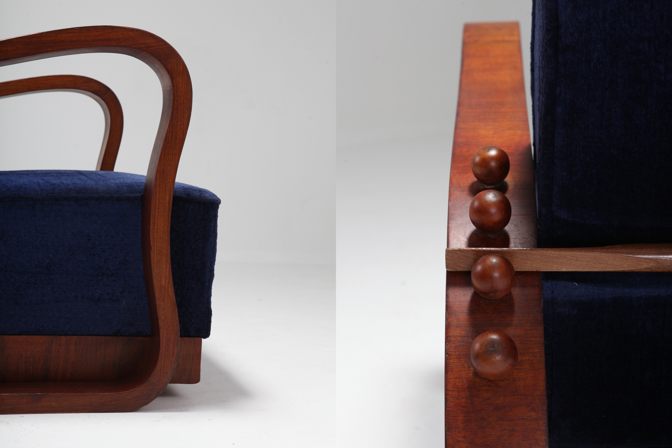 Art Deco Adjustable Lounge Chairs in Blue Velvet Halabala Style - 1930s
