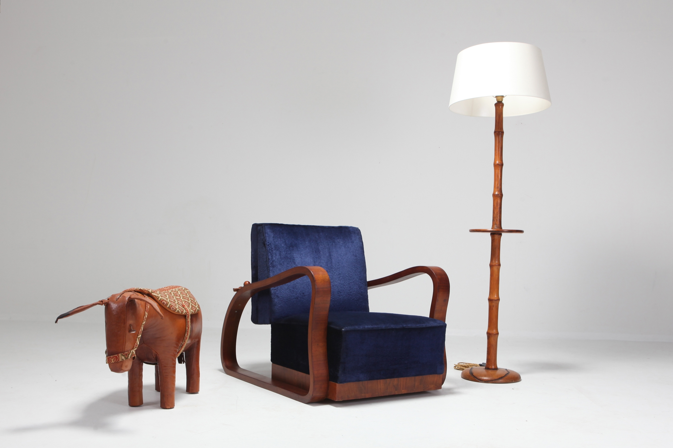 Art Deco Adjustable Lounge Chairs in Blue Velvet Halabala Style - 1930s
