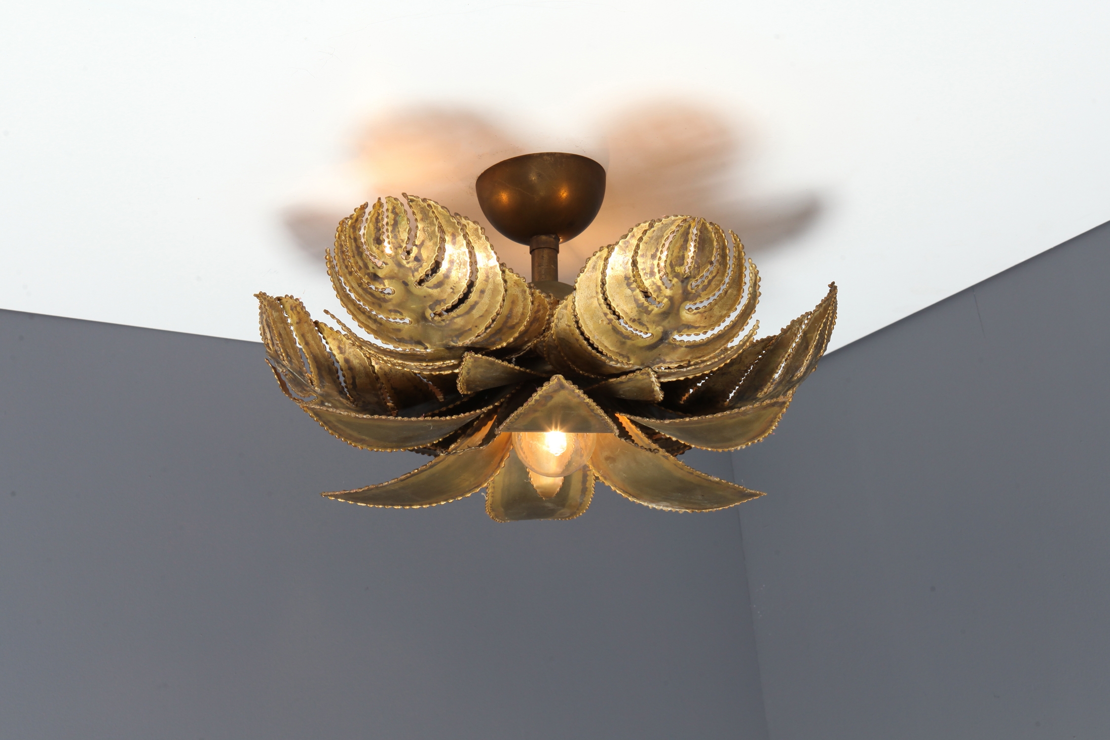Maison Jansen Regency Brass Palm Chandelier - 1970s