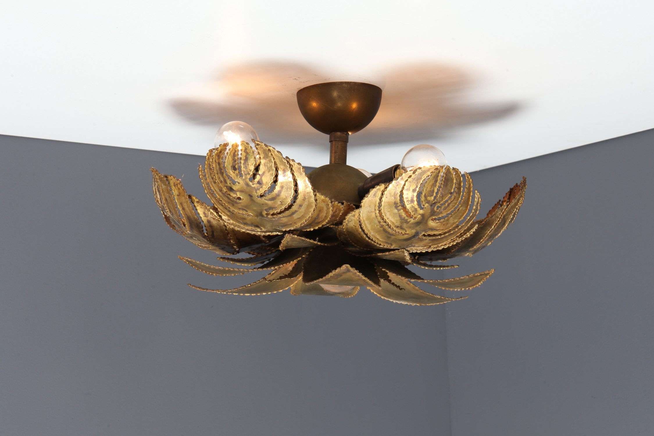 Maison Jansen Regency Brass Palm Chandelier - 1970s