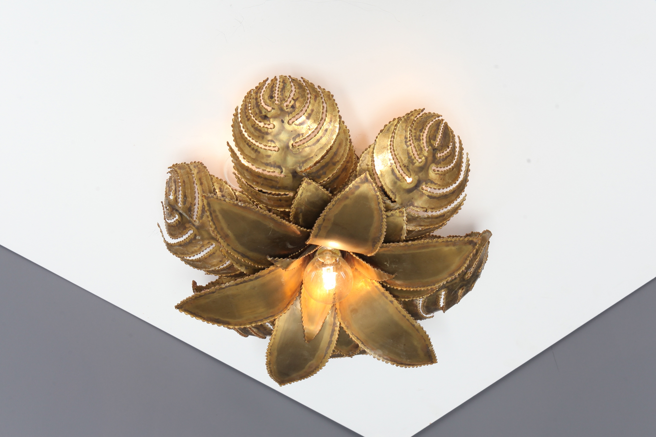 Maison Jansen Regency Brass Palm Chandelier - 1970s
