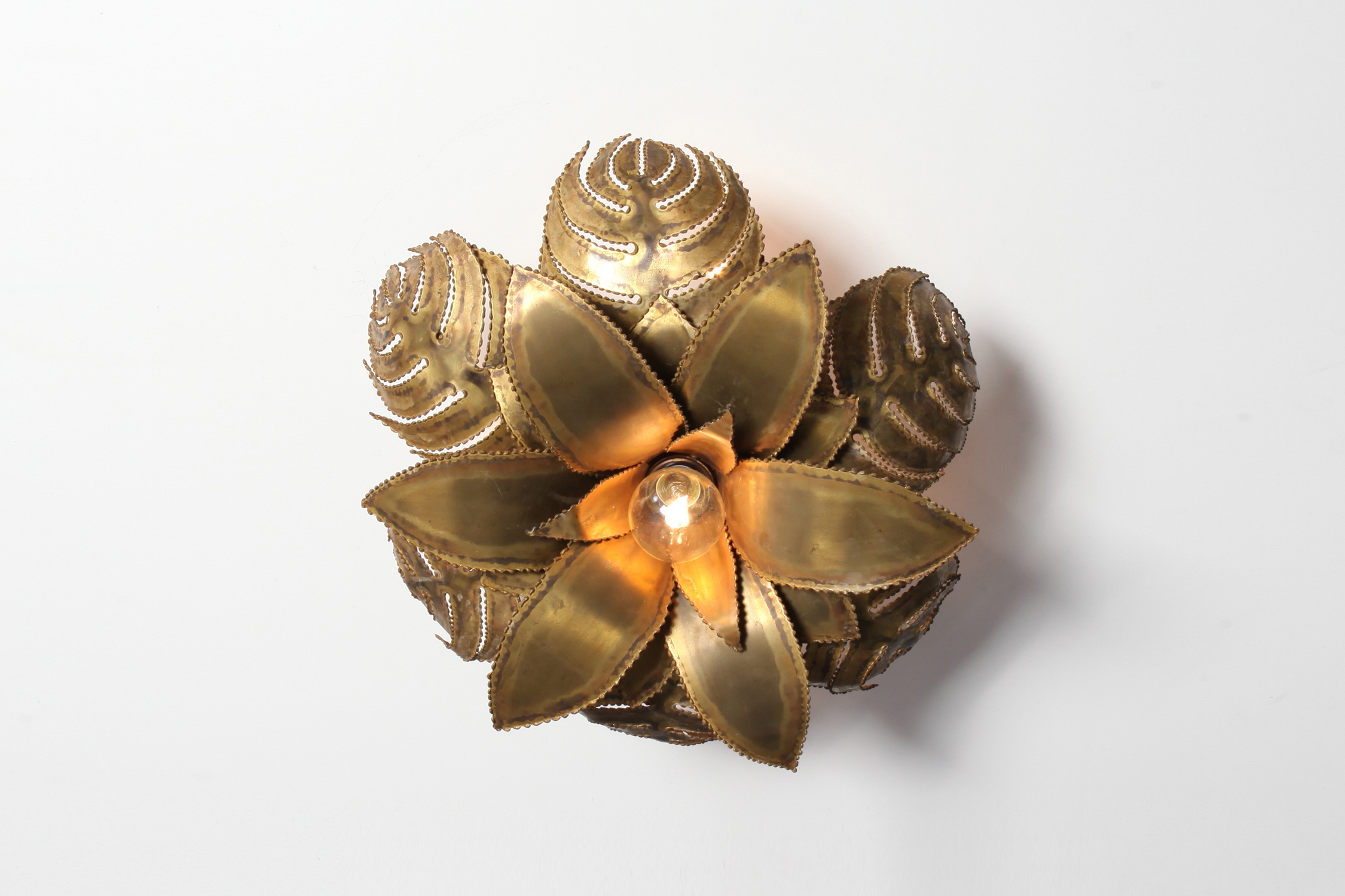 Maison Jansen Regency Brass Palm Chandelier - 1970s