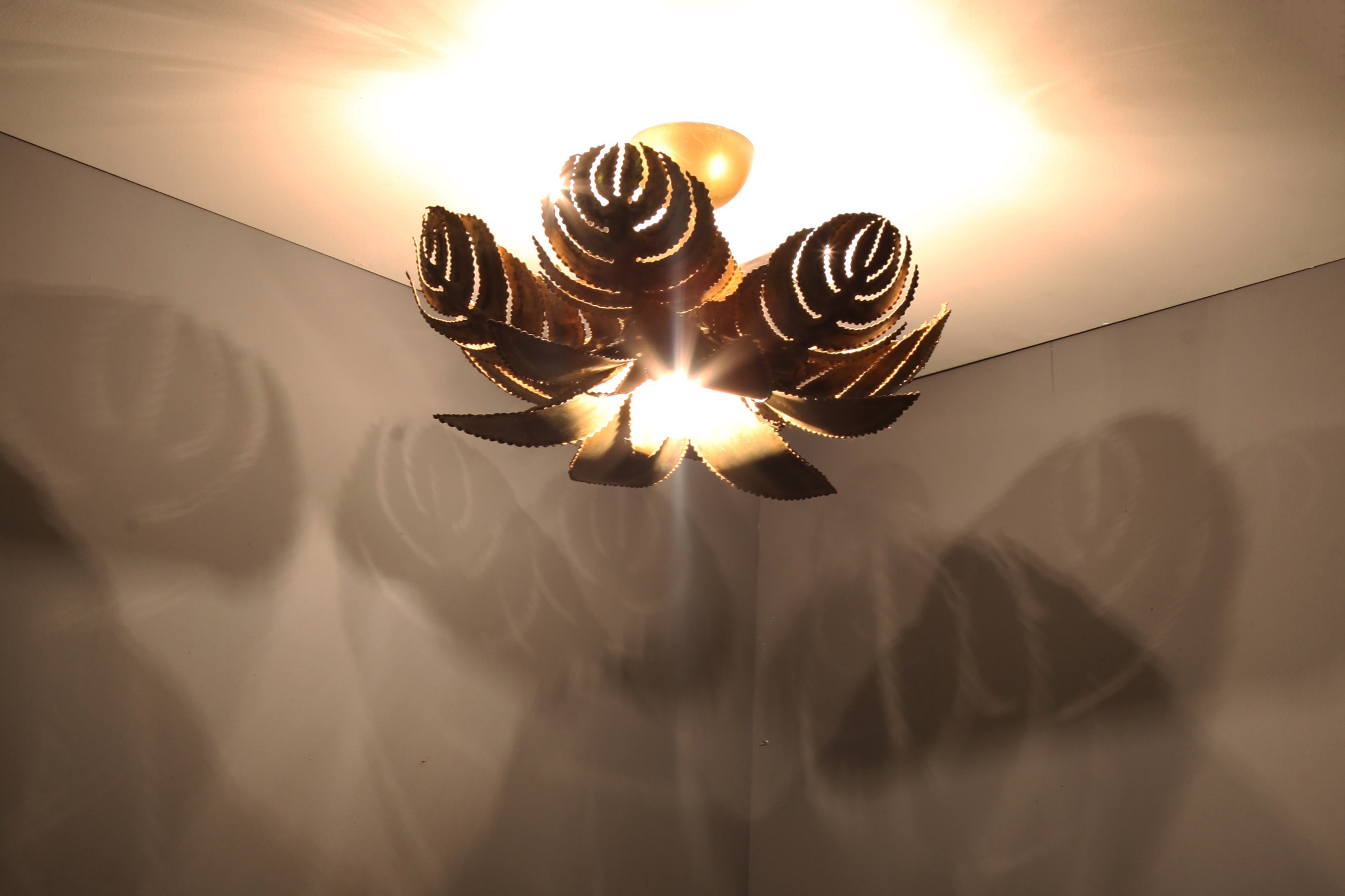Maison Jansen Regency Brass Palm Chandelier - 1970s