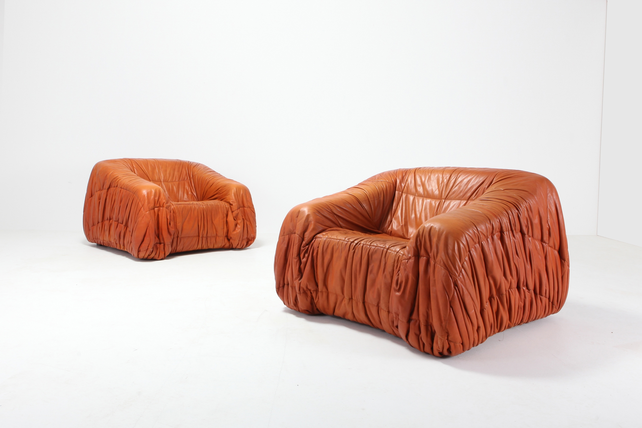 Cognac Leather Postmodern Lounge Chairs by De Pas, D’urbino & Lomazzi - 1970s