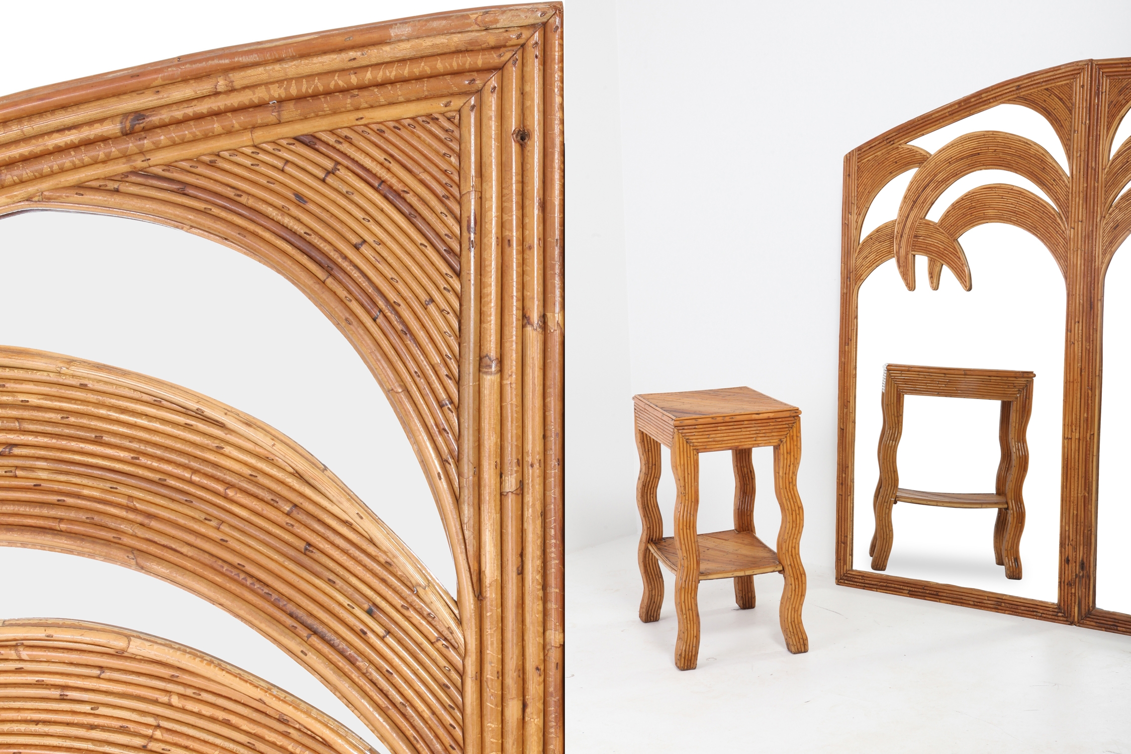 Vivai del Sud Triptych Floor Mirror In Bamboo - 1970s