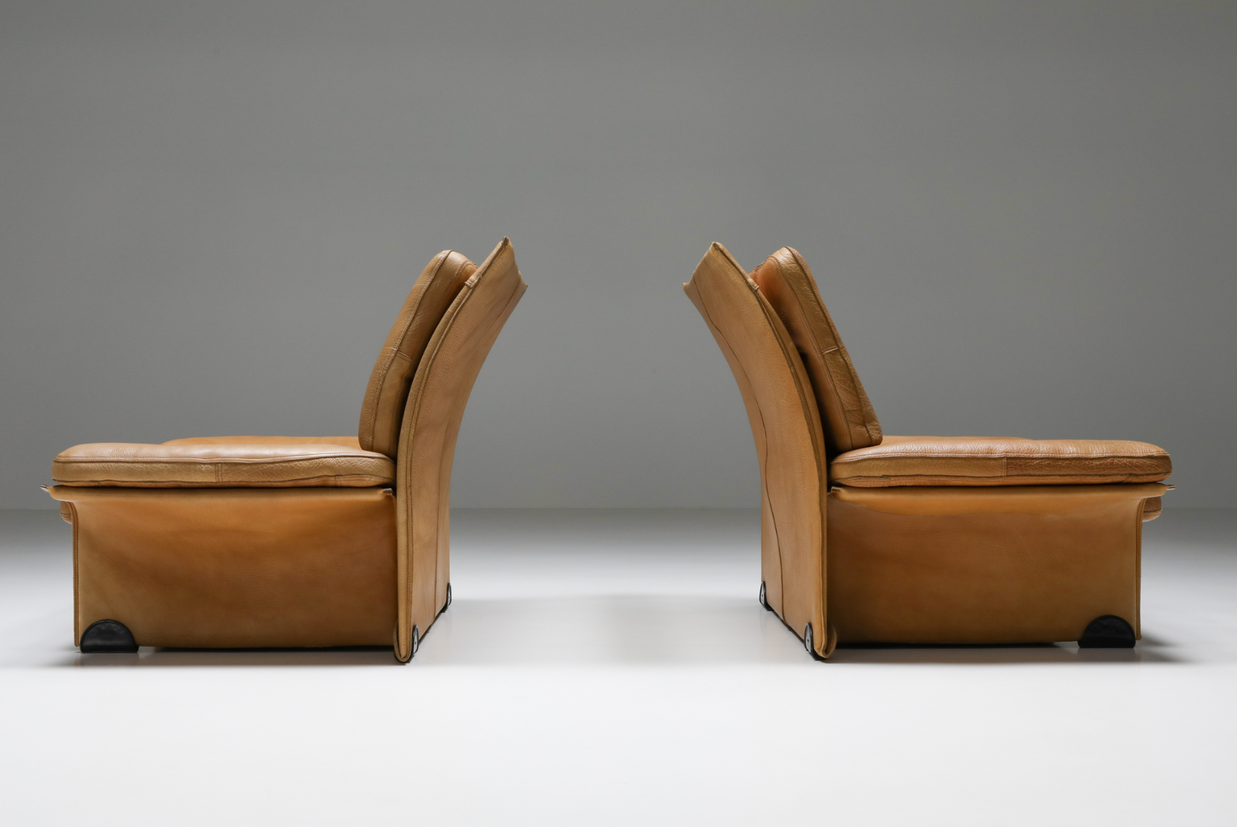 Thick Camel Leather Club Chairs by  Titiana Ammannati & Giampiero Vitelli for Brunati - 1970s