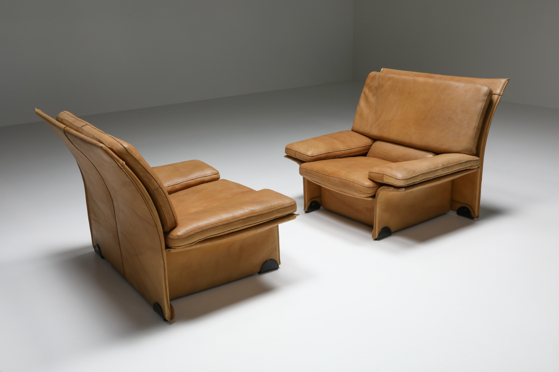 Thick Camel Leather Club Chairs by  Titiana Ammannati & Giampiero Vitelli for Brunati - 1970s