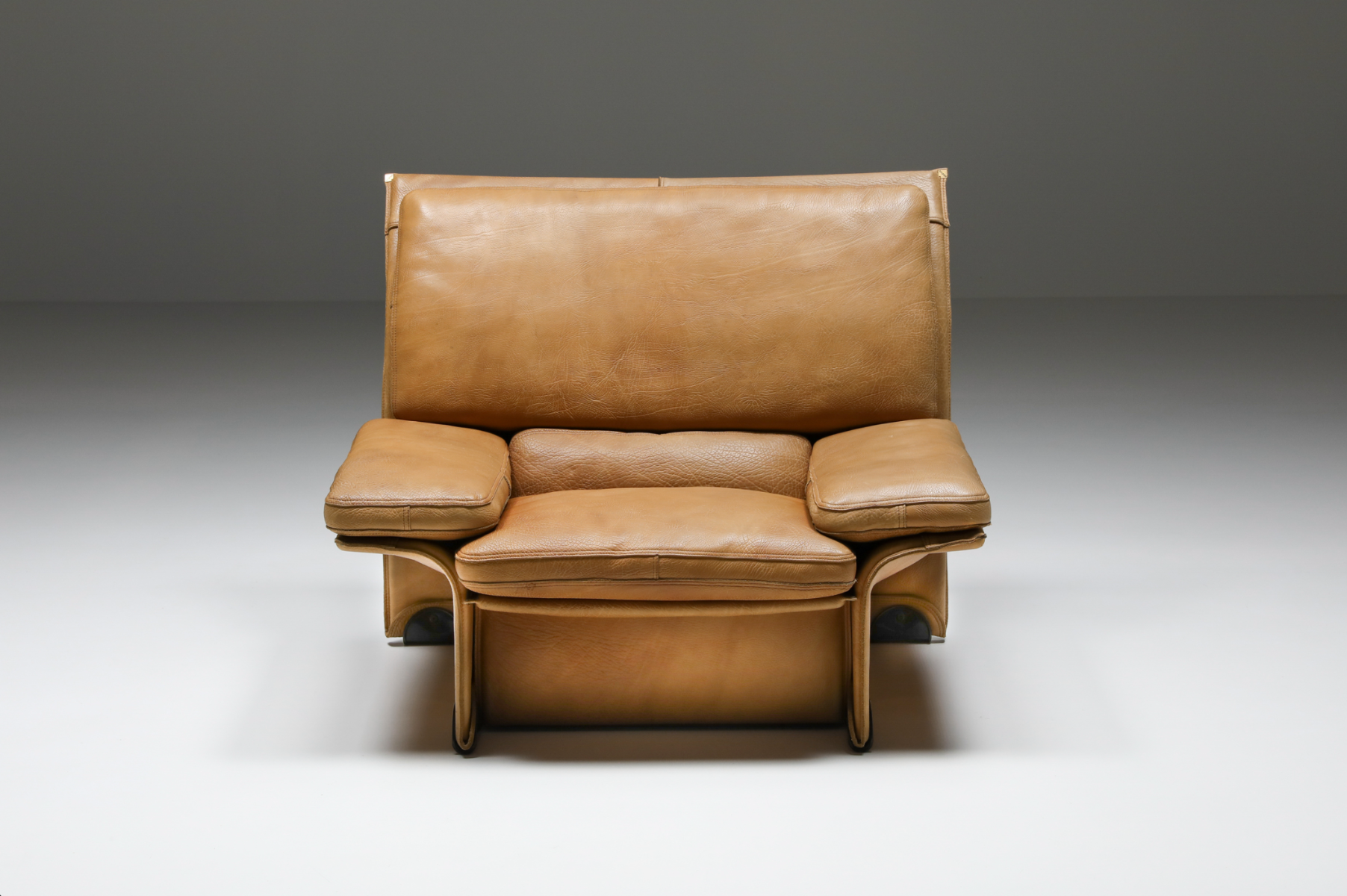 Thick Camel Leather Club Chairs by  Titiana Ammannati & Giampiero Vitelli for Brunati - 1970s
