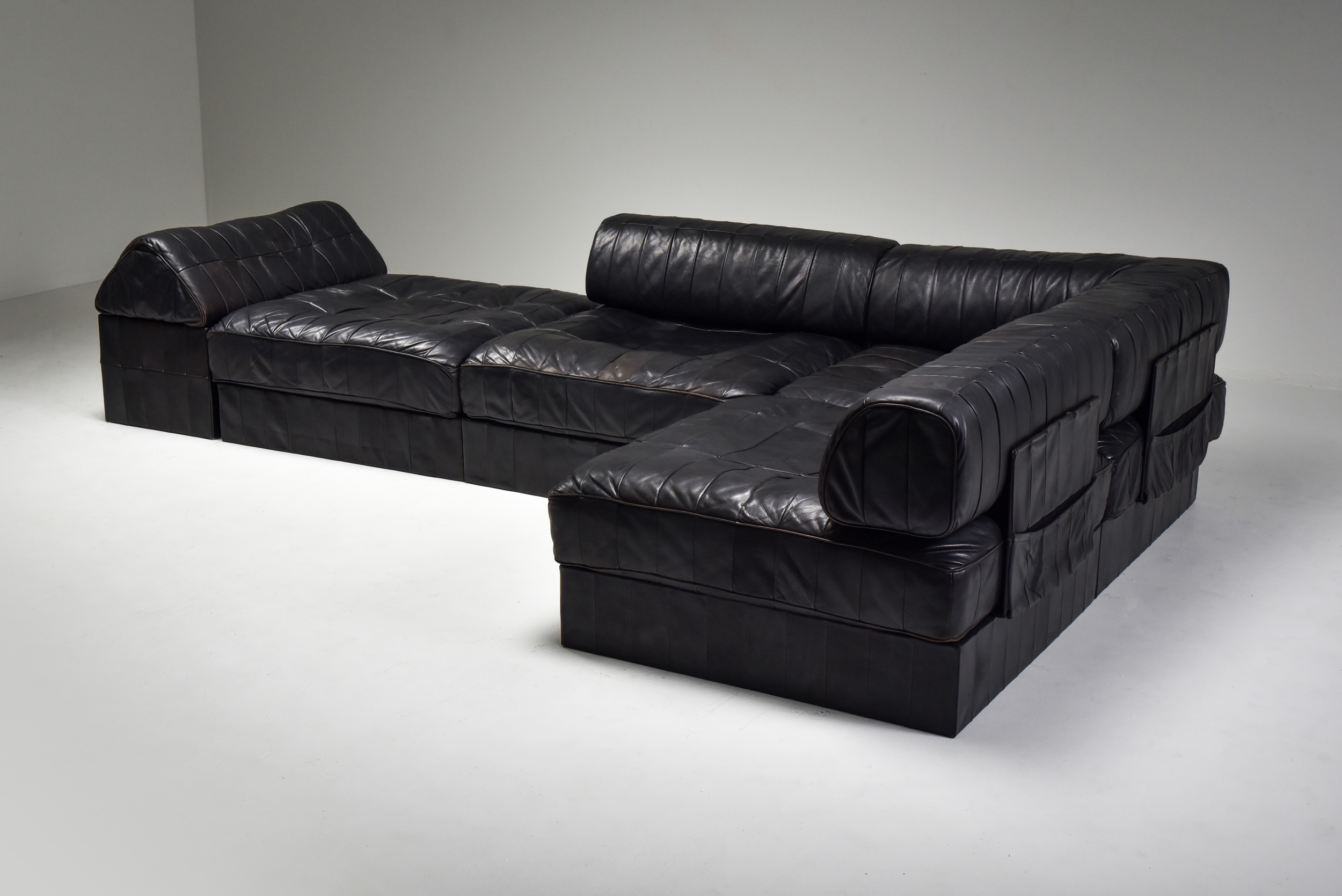 Mid-Century Modern De Sede Modular and Sectional Patchwork Sofa in Black Leather - 1970's