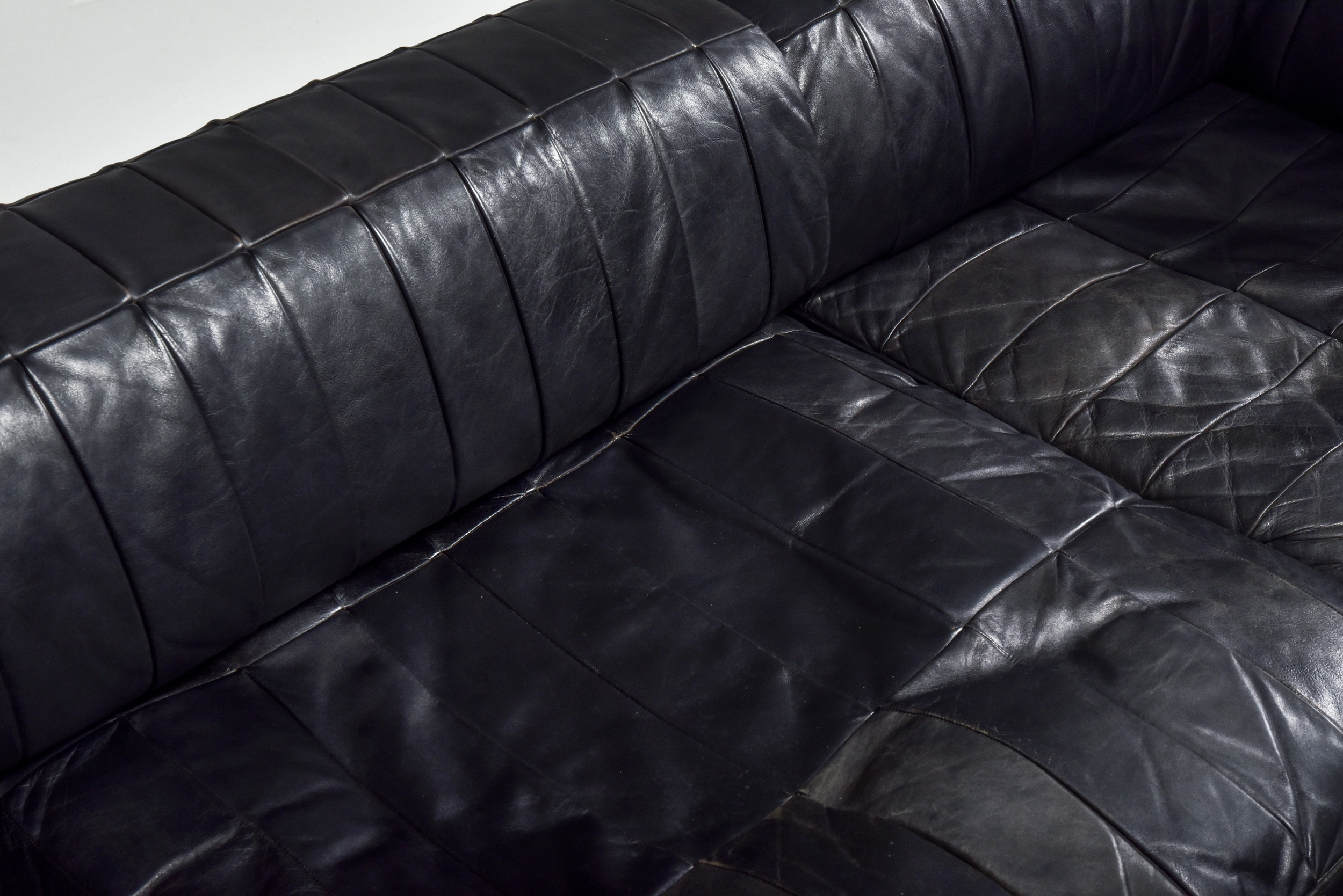 Mid-Century Modern De Sede Modular and Sectional Patchwork Sofa in Black Leather - 1970's
