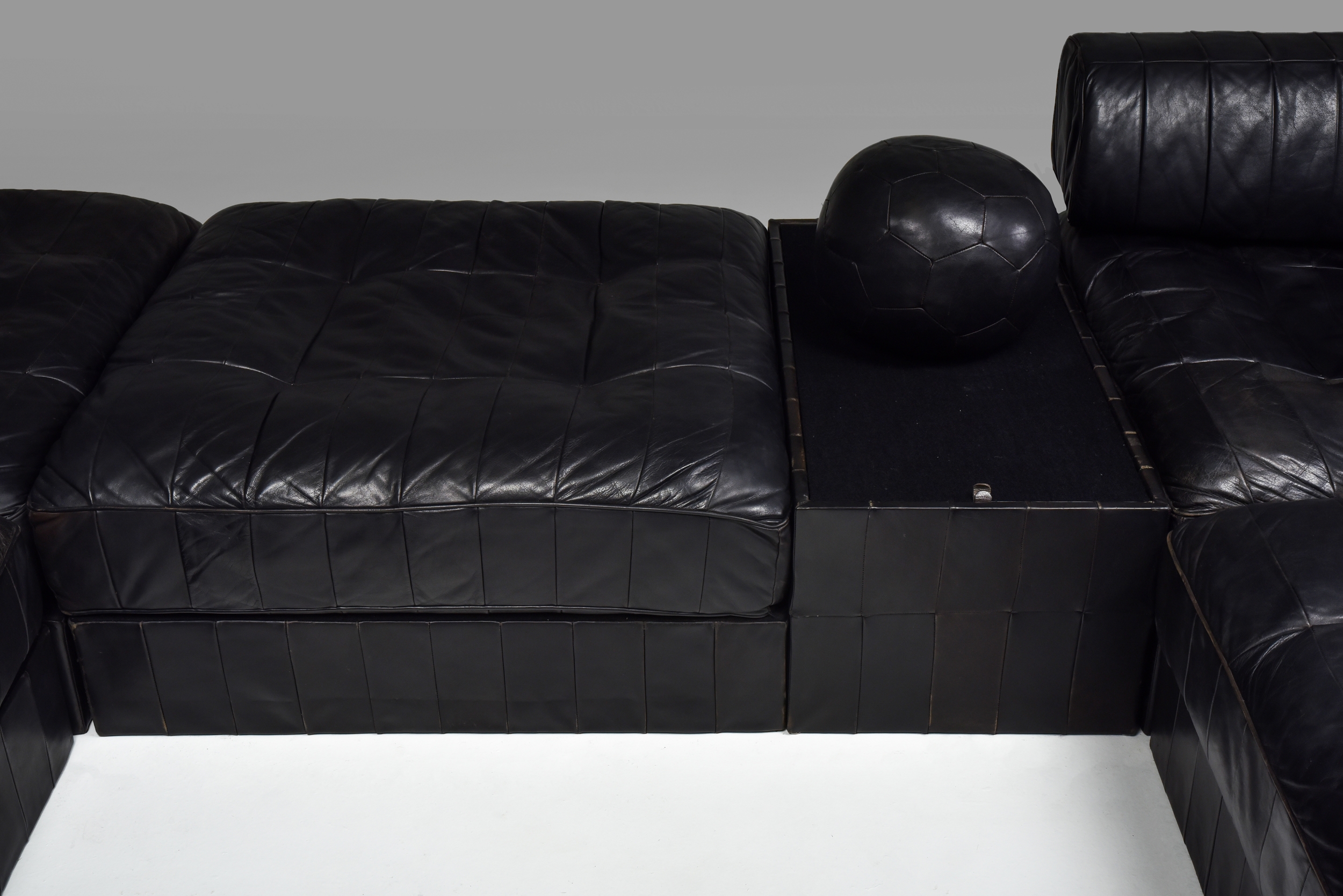Mid-Century Modern De Sede Modular and Sectional Patchwork Sofa in Black Leather - 1970's
