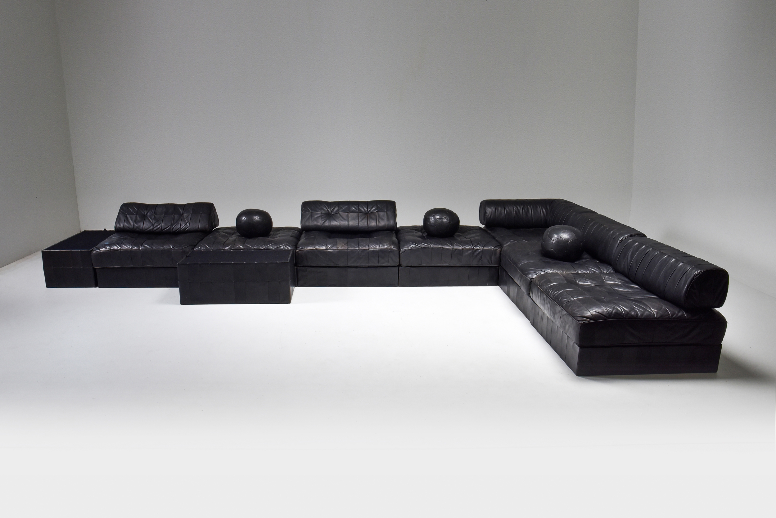 Mid-Century Modern De Sede Modular and Sectional Patchwork Sofa in Black Leather - 1970's