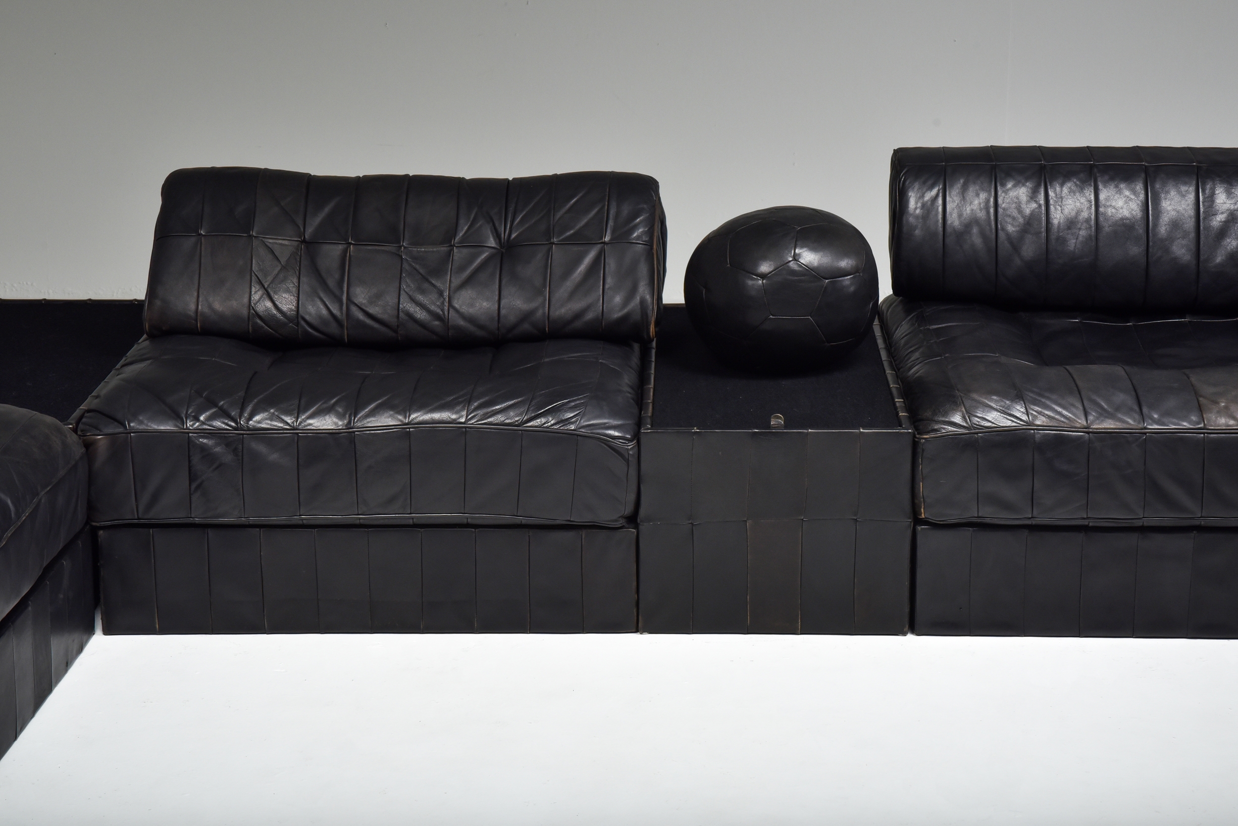 Mid-Century Modern De Sede Modular and Sectional Patchwork Sofa in Black Leather - 1970's