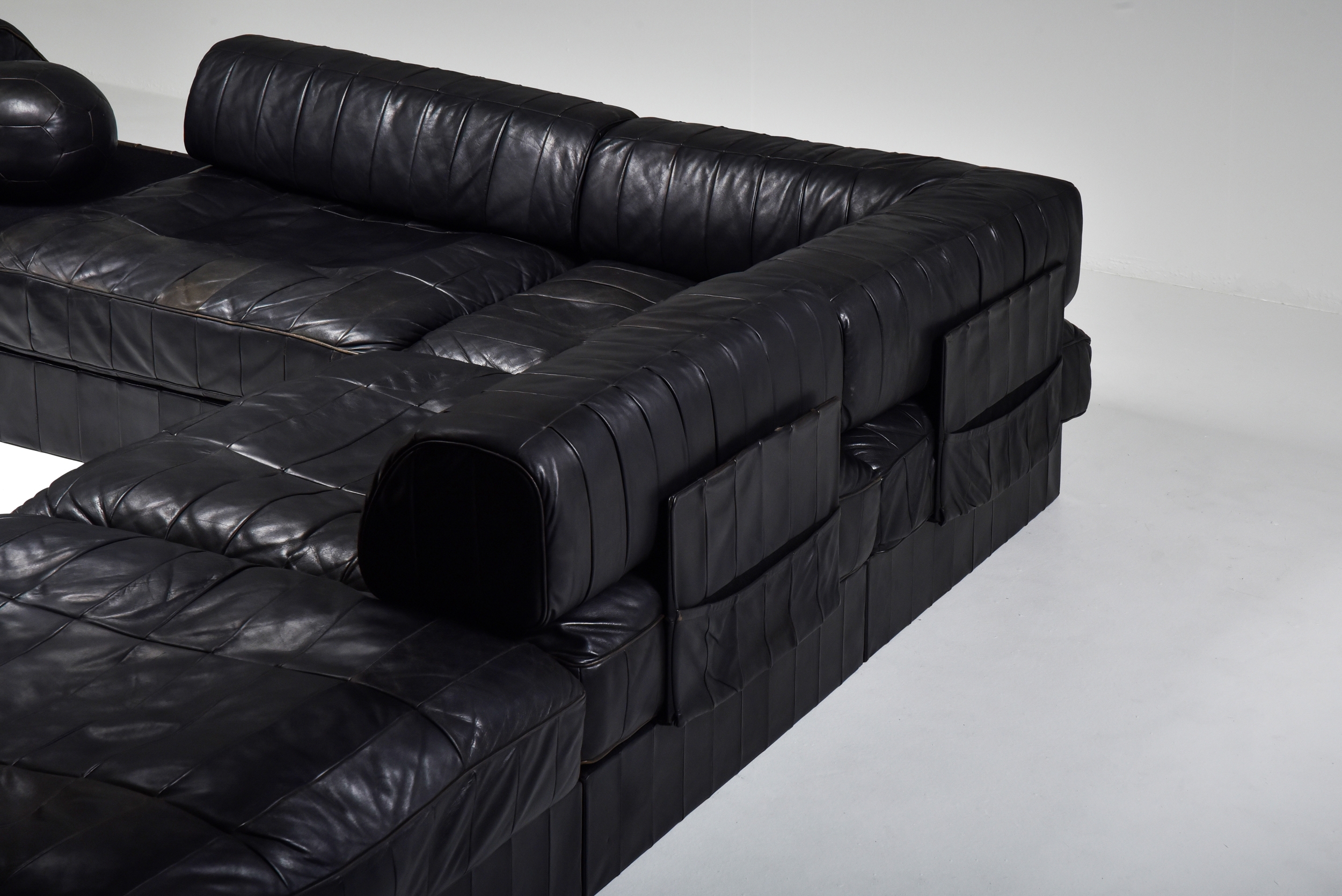 Mid-Century Modern De Sede Modular and Sectional Patchwork Sofa in Black Leather - 1970's