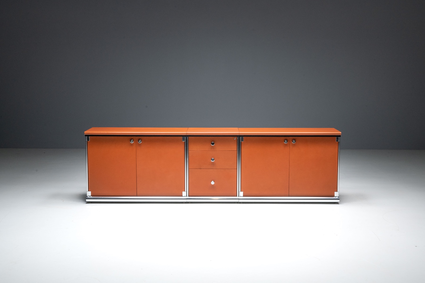 Cognac Leather Sideboard by Guido Faleschini for Mariani - 1970s