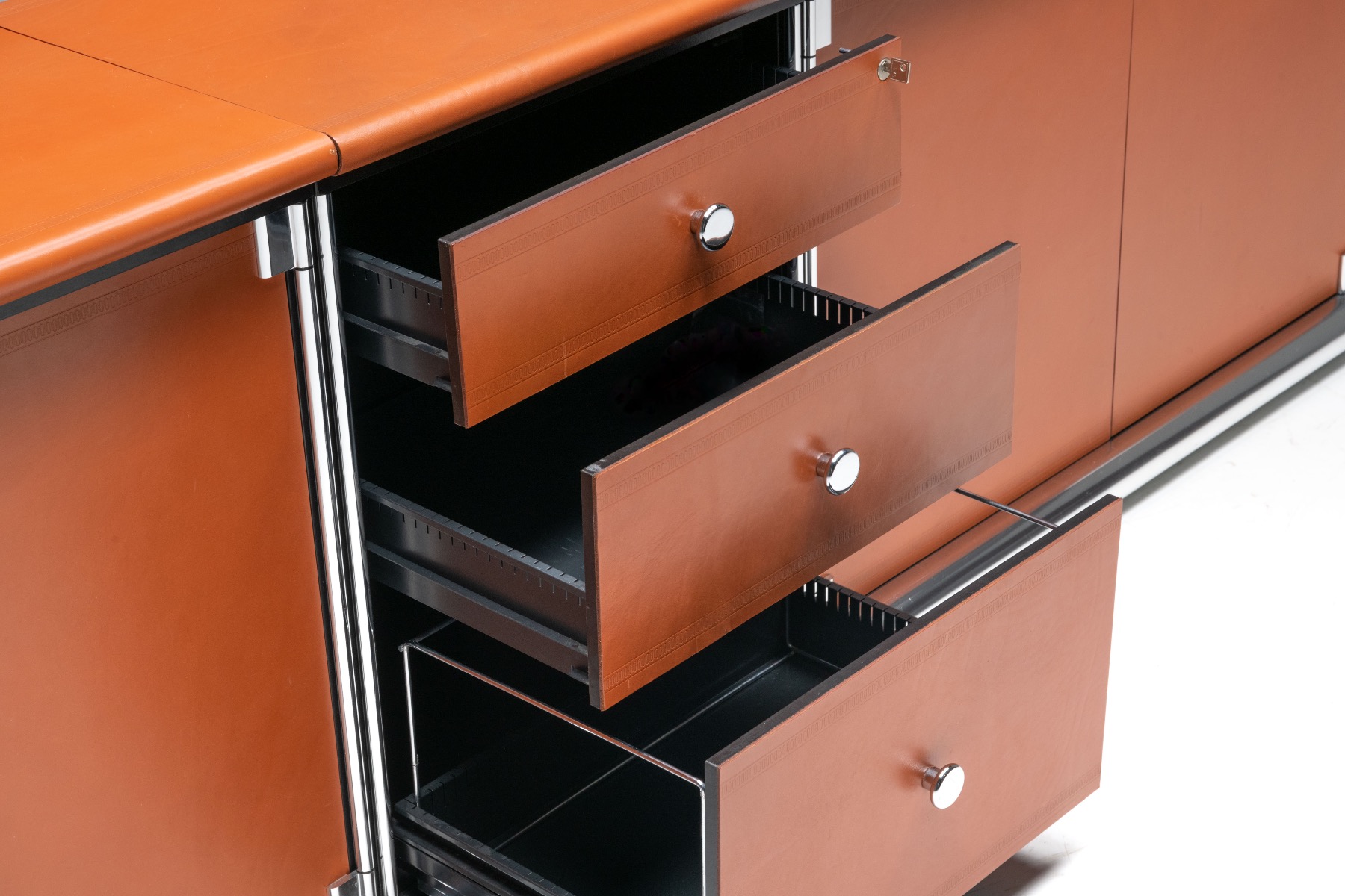 Cognac Leather Sideboard by Guido Faleschini for Mariani - 1970s